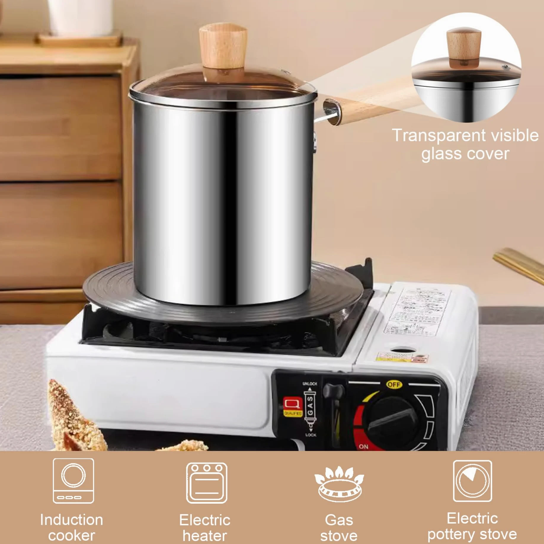 Freidora de acero inoxidable 3L con cesta colador y tapa visible para pollo y papas fritas
