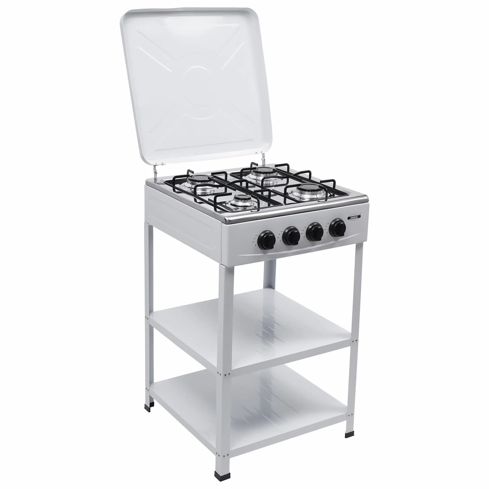 Cocina de gas de 4 llamas, cocina de gas al aire libre, con tapa, portátil, de acero inoxidable, para restaurante comercial, cocina, camping y picnic, color blanco