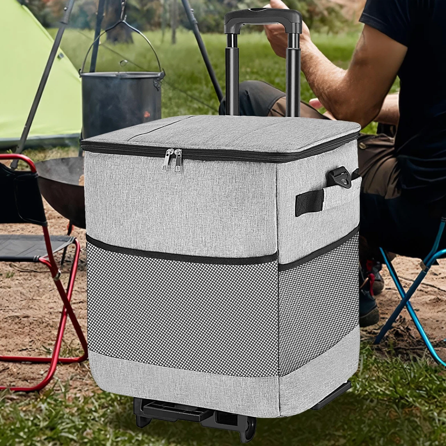 s con Ruedas Y Asas Portátil Antifugas Aislado Impermeable Reutilizable con | Bolsa isotérmica con ruedas Para Camping, Patio, Viajes, Exterior, Almuerzo, Picnic, , Pesca