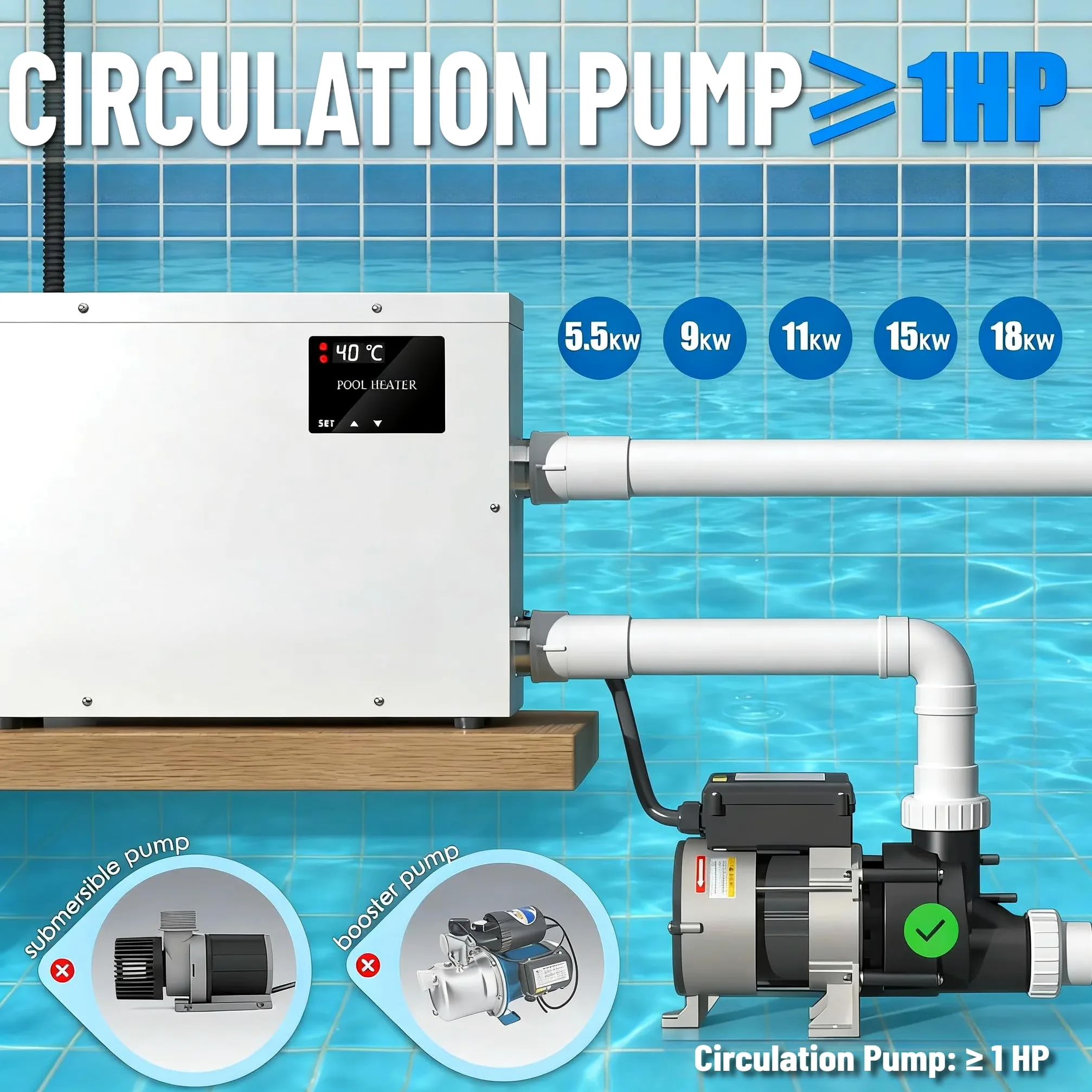 Genérico Bomba de Calor for Piscina Calentador de Agua eléctrico para Piscina, termostato de 11 kW, Digital para bañera de hidromasaje, con Tanque para Piscinas elevadas, enterradas, 220 V