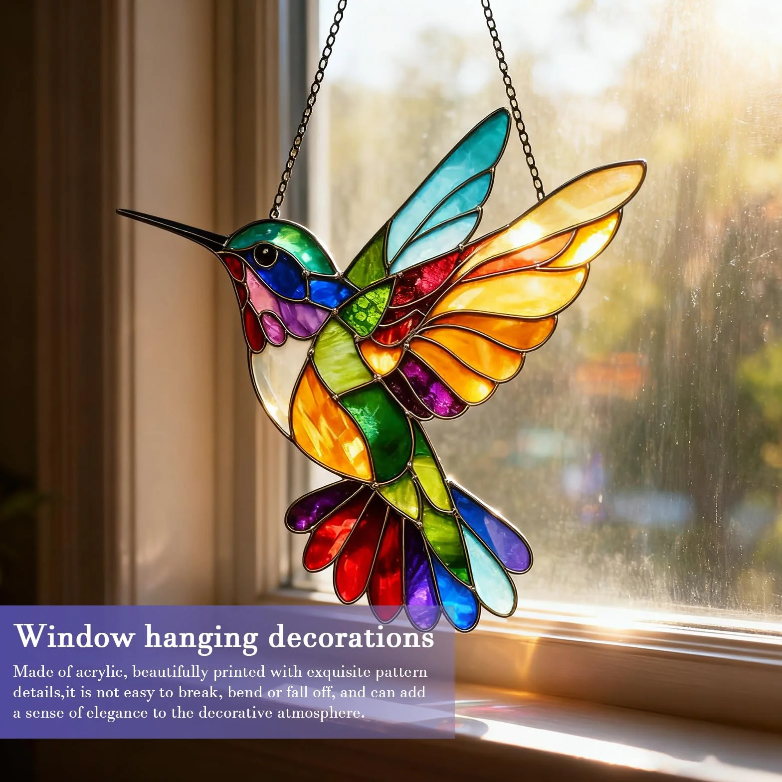 Atrapasol de Colibrí, Atrapasol Acrílico con Colibríes de Colores, Decoración Acrílica 2D para Ventana, Regalo para Amantes de Las Aves, para Ventanas, Patios, Paredes, Hogar y Jardín