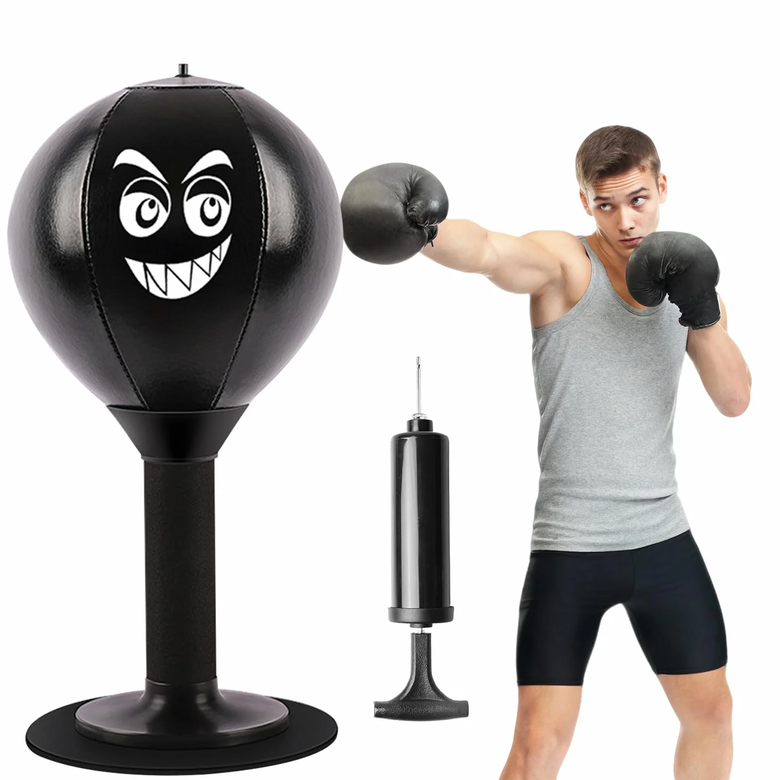 Mesa de Punching Ball, Saco de Boxeo de Escritorio con Ventosa Súper Fuerte, Antiestrés