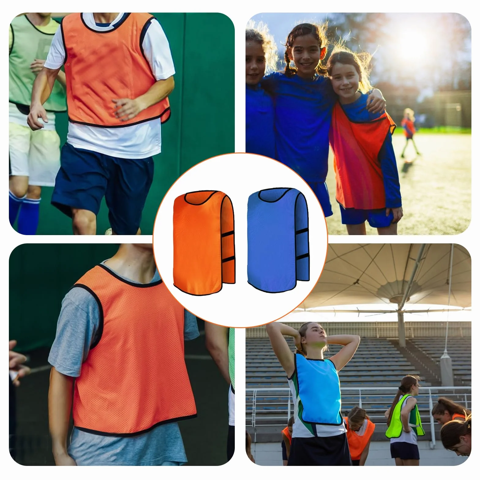 Reversible Football Training Vests for Kids Youth Adults Orange Blue