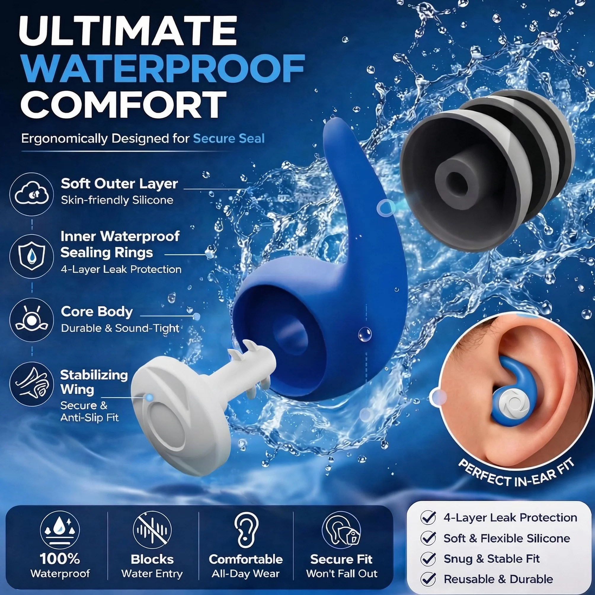 Pinzas para la nariz para nadar con tapones para los oídos, 9 unidades, clip nasal de silicona, tapones para los oídos flotantes, para niños y adultos, pinza nasal impermeable para natación