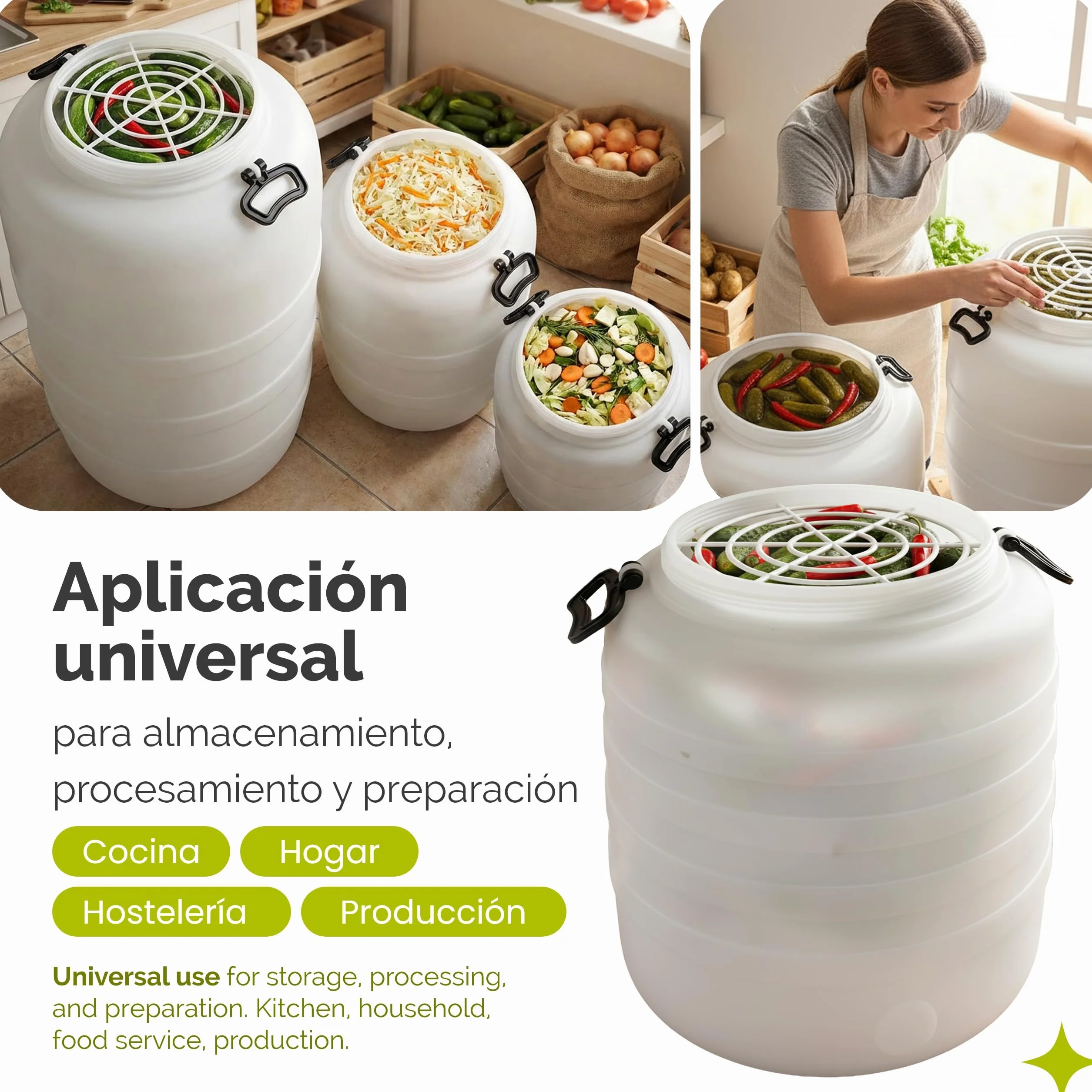 Garronda 120 L + Grifo + Prensa Bidon Barril de Plástico HDPE como Contenedor y Deposito para Agua y Alimentos para Almacenamiento, Fermentación y Recogida de Lluvia GD-0187 Blanco