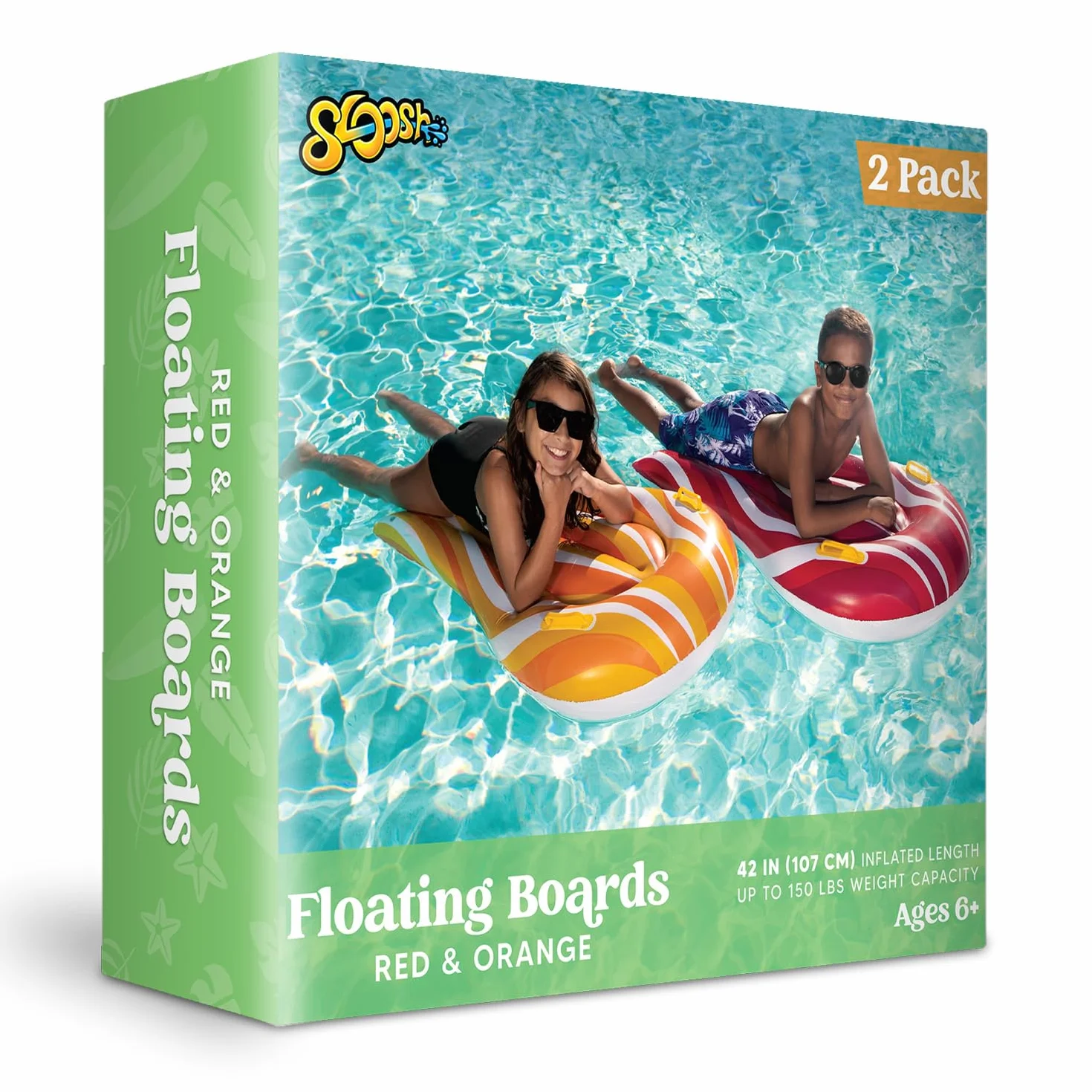 SLOOSH Paquete de 2 tablas de bodyboard inflables para toboganes de agua, surf flotantes piscina juguete acuático verano niños bebés Rojo Naranja