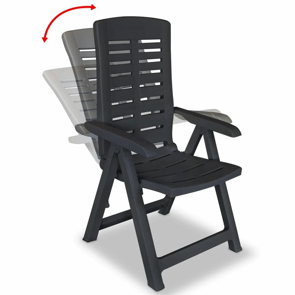 Set Mesa Y Sillas Jardin 3 Piezas Plastico Gris Antracita | Respaldo Reclinable 4 Posiciones, Plegable Ligero, Agujero Para Sombrilla, Max 110 Kg Por Asiento