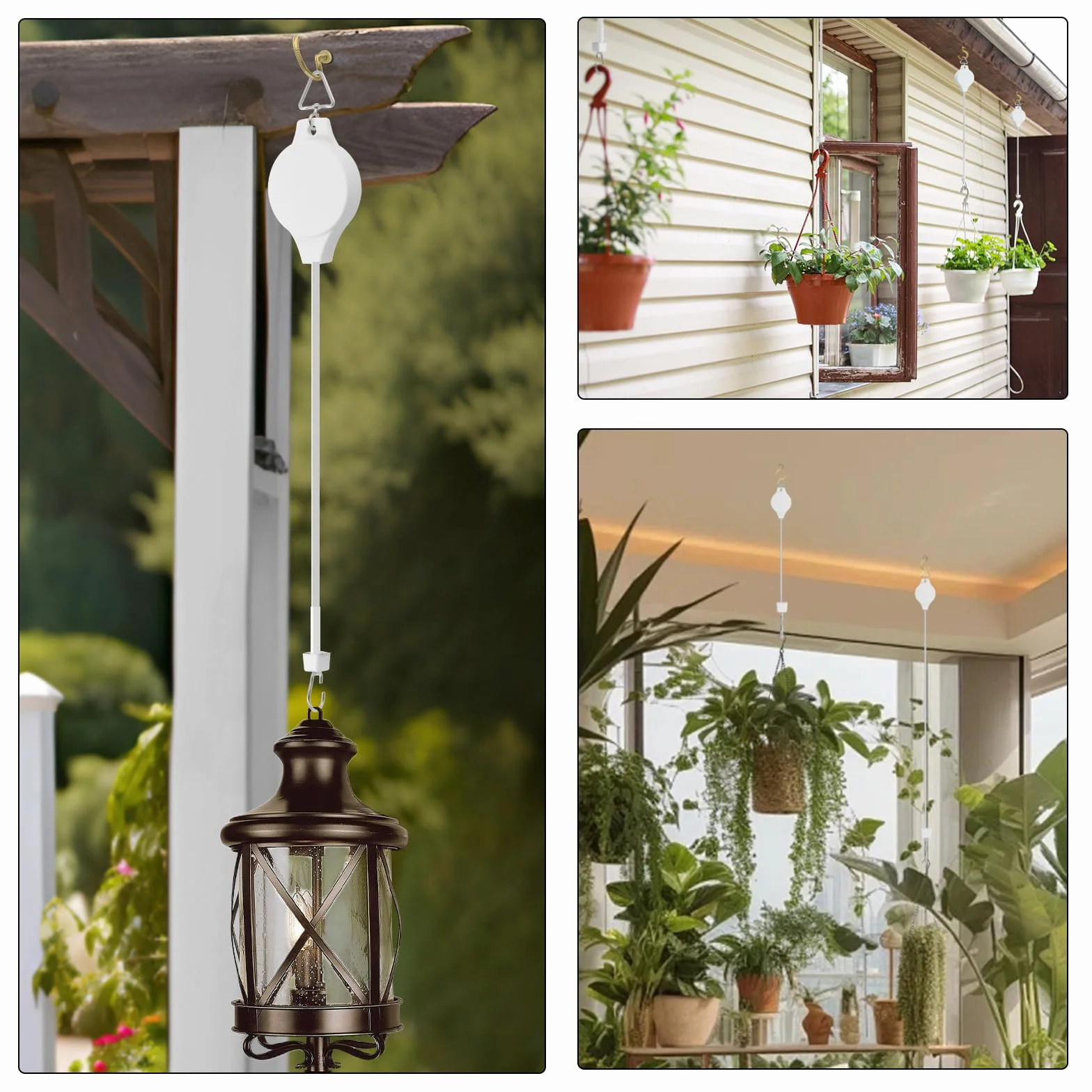 Gueenky 4 Piezas Ganchos de Polea para Plantas Blanco, Ganchos para Colgar Plantas de Techo para Macetas Colgantes Ganchos para Colgar de Poleas de Plantas para Macetas, con Ganchos de Techo
