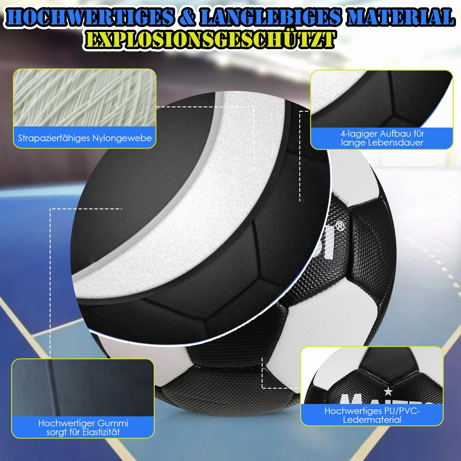 Balón de balonmano Poliuretano 25 cm Negro 1 unidad