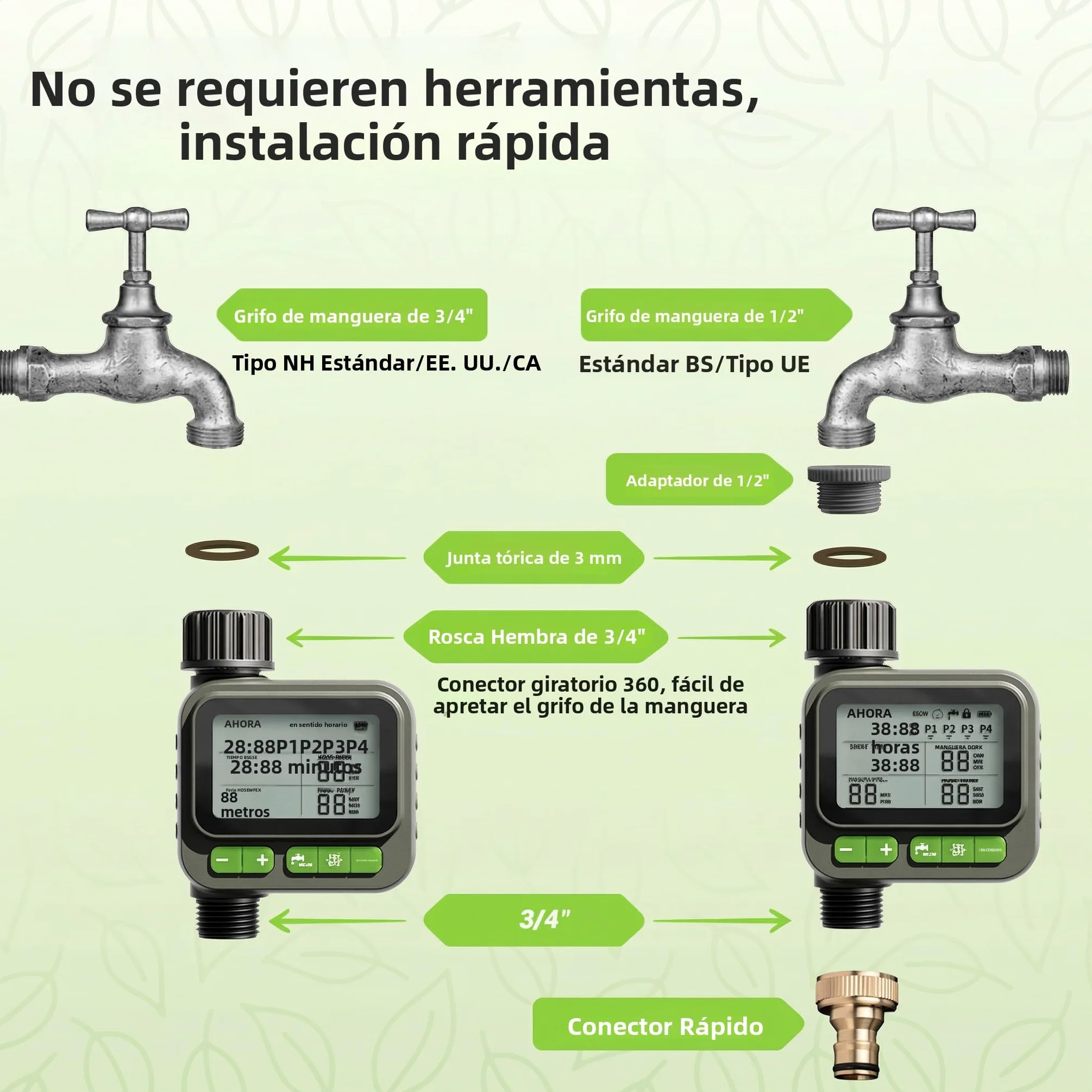 Temporizador de riego automático con Gran Pantalla LCD – Modo Manual/automático, función de retardo por Lluvia
