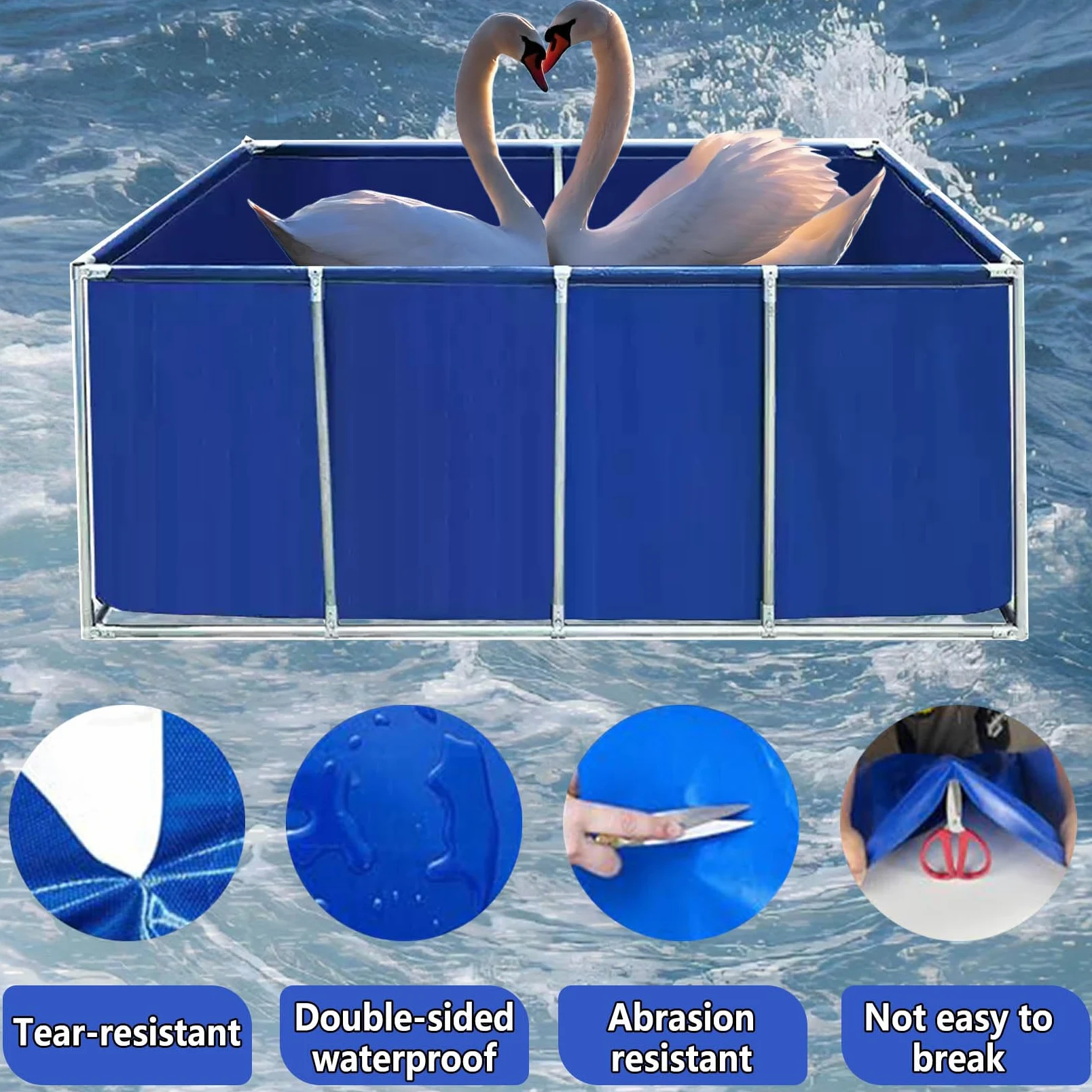 Tanque de agua temporal de cultivo de 1,5 x 1 x 0,6 m, ideal para peces de agua salada, almacenamiento y visualización, solución acuática portátil duradera al aire libre