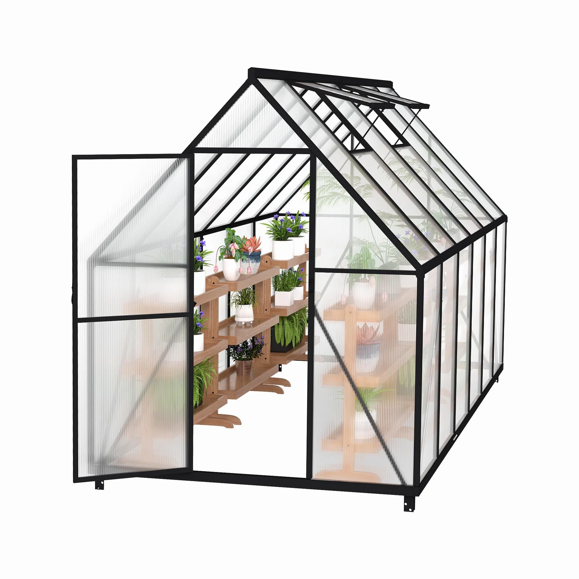 FIVMEN Invernadero de aluminio para jardín con base de 6 cm y placa de policarbonato de 4 mm, resistente a los rayos UV, resistente a la intemperie, para el jardín, 340 x 180 x 195 cm