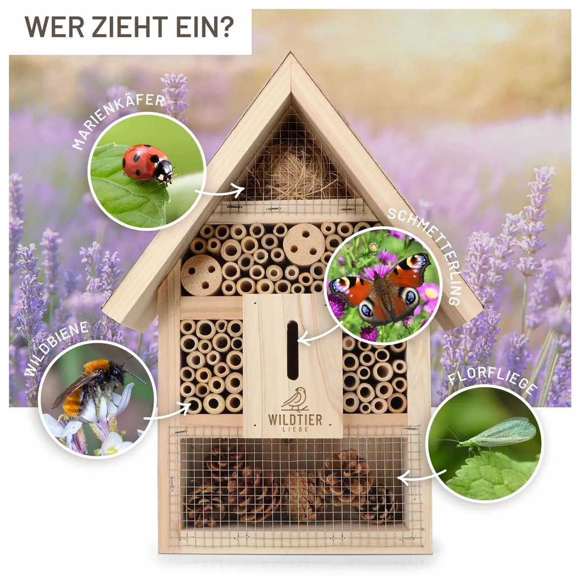 wildtier liebe Hotel para insectos grande, hotel de abejas sin tratar, incluye atrayente, madera maciza atornillada, casa para insectos para abejas, mariquitas y mariposas, hotel de abejas