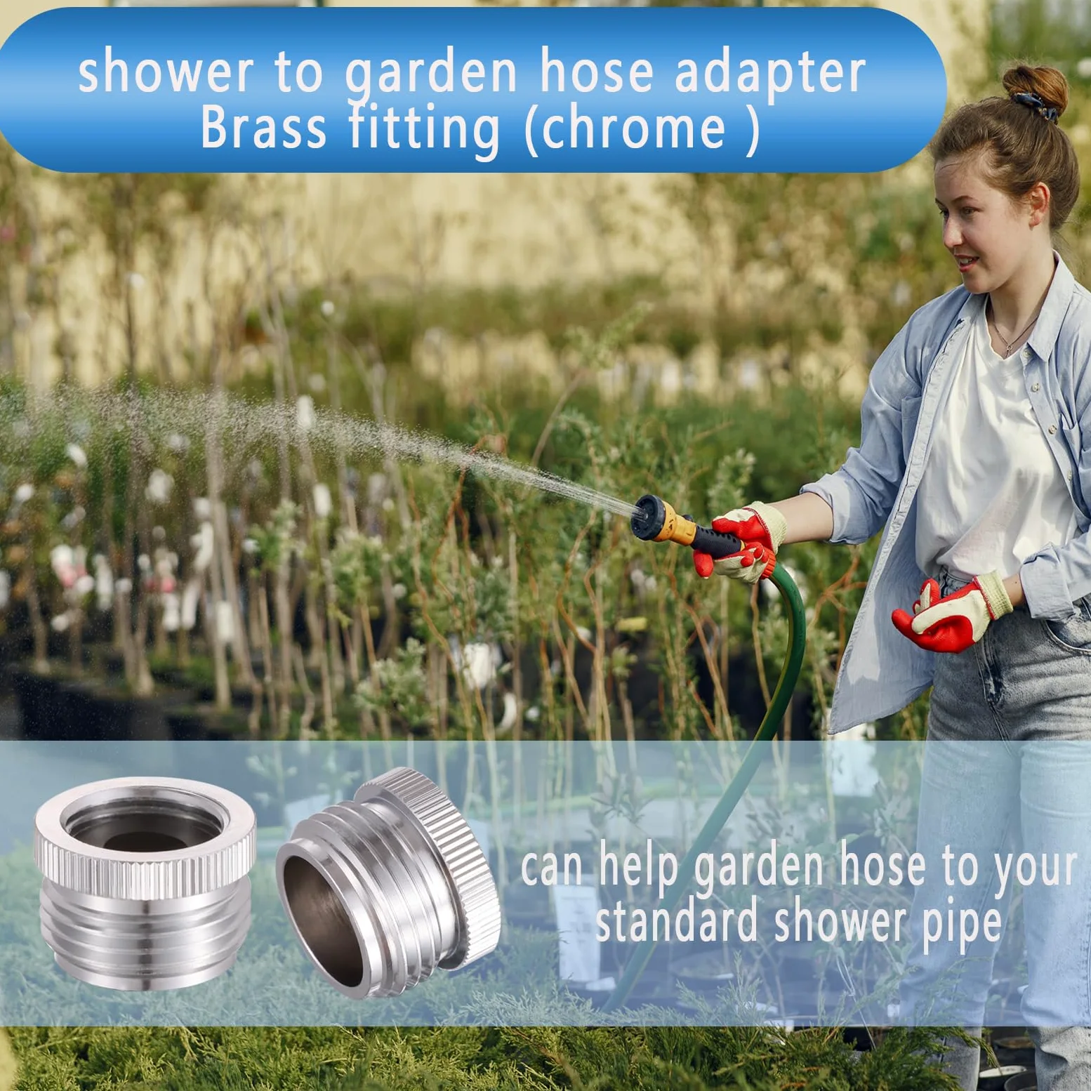 Ceaeso Adaptador de manguera de jardín a válvula de ducha/brazo de ducha de mano/ducha, adaptador de manguera de jardín G1/2 hembra a 3/4 GHT macho, acabado cromado