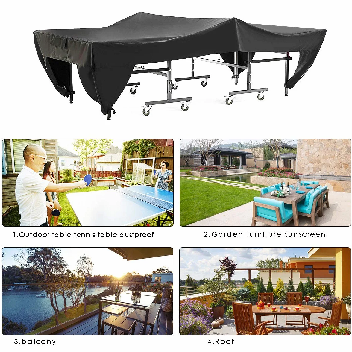 SOONHUA Cubierta de Mesa de Tenis de Mesa Impermeable Oxford 280x153x73cm Negro