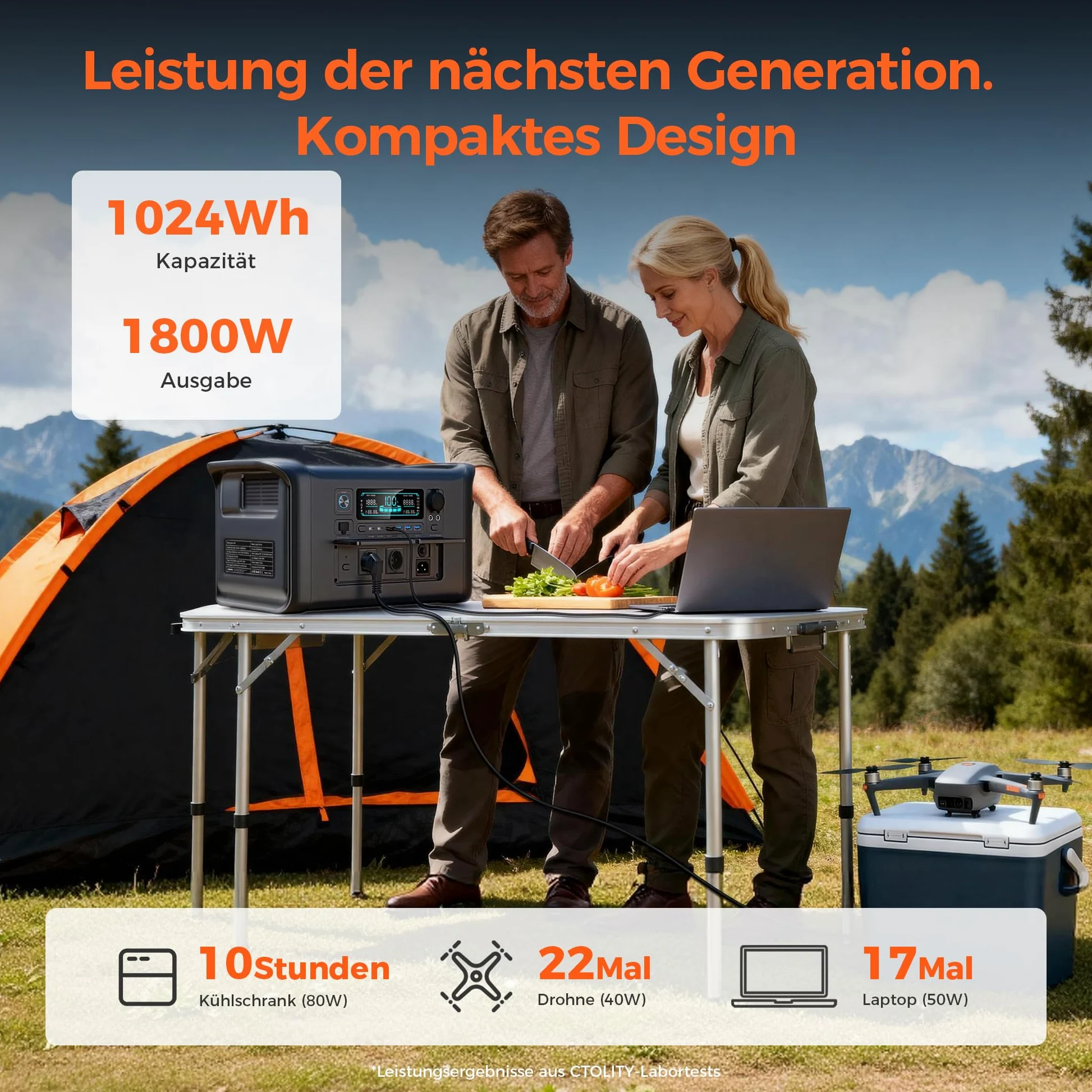 Generador Solar Portátil Apower1000, Batería LiFePO4 de 1024Wh, Generador Solar de 1800W, 0-80% en 1.5h. ideal para Camping, Autocaravanas Cortes de Energía Viajes Acampada Aventura