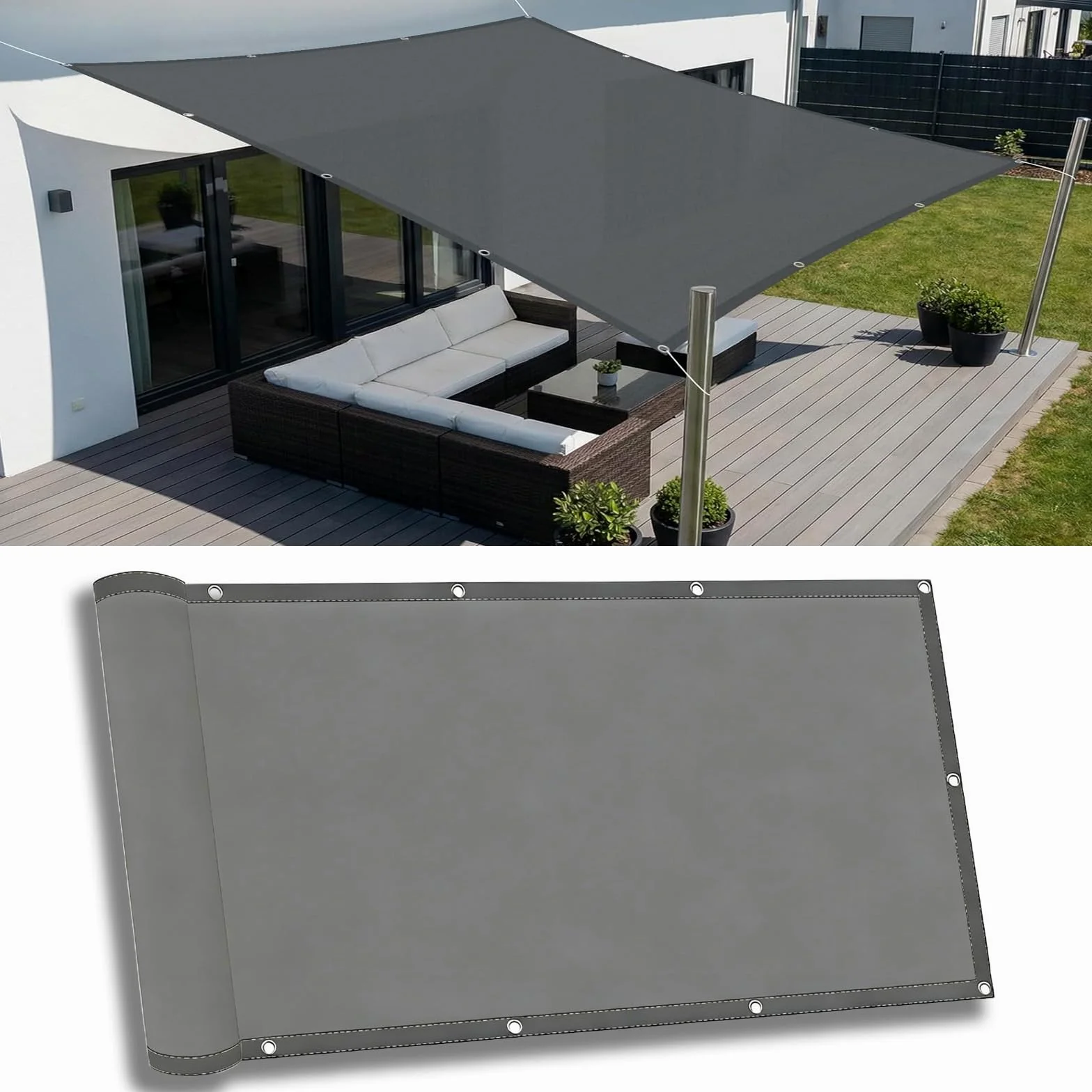 Impermeable Toldo Vela de Sombra 3.5x4.5M Toldo Vela Rectangular, Velas de Sombra Impermeable Oxford, Protección Rayos UV Toldos para Exterior Patio Jardín Terrazas - Gris Oscuro