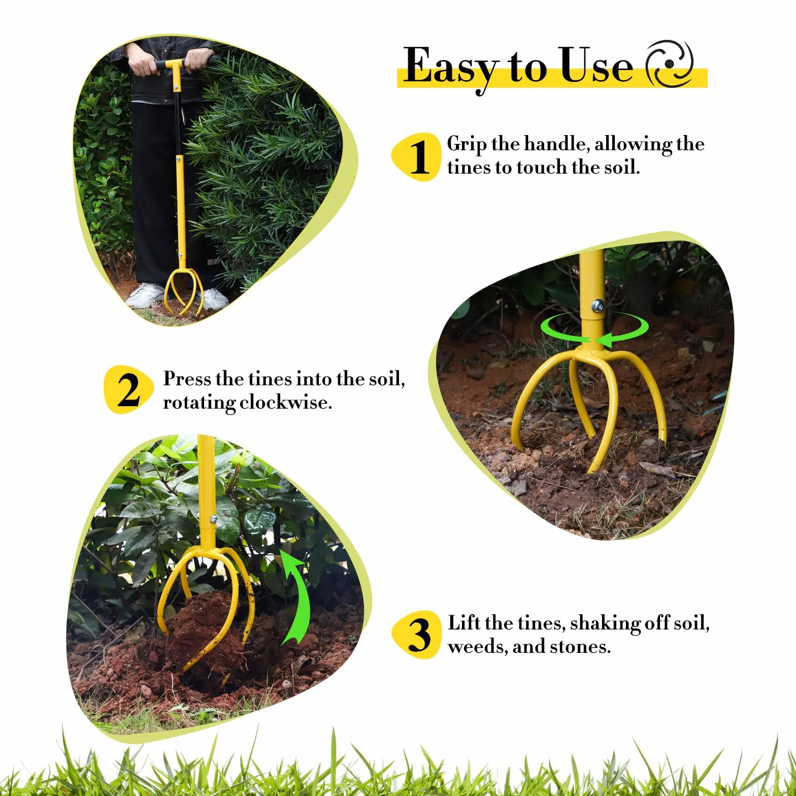 SWAWIS Manual Twist Tiller Garra de Jardín, Cultivador con Mango, Escarificador y Eliminador de Malezas en Uno, Ajustable en Altura, Desmontable para Aflojar el Suelo y Controlar Las Malezas