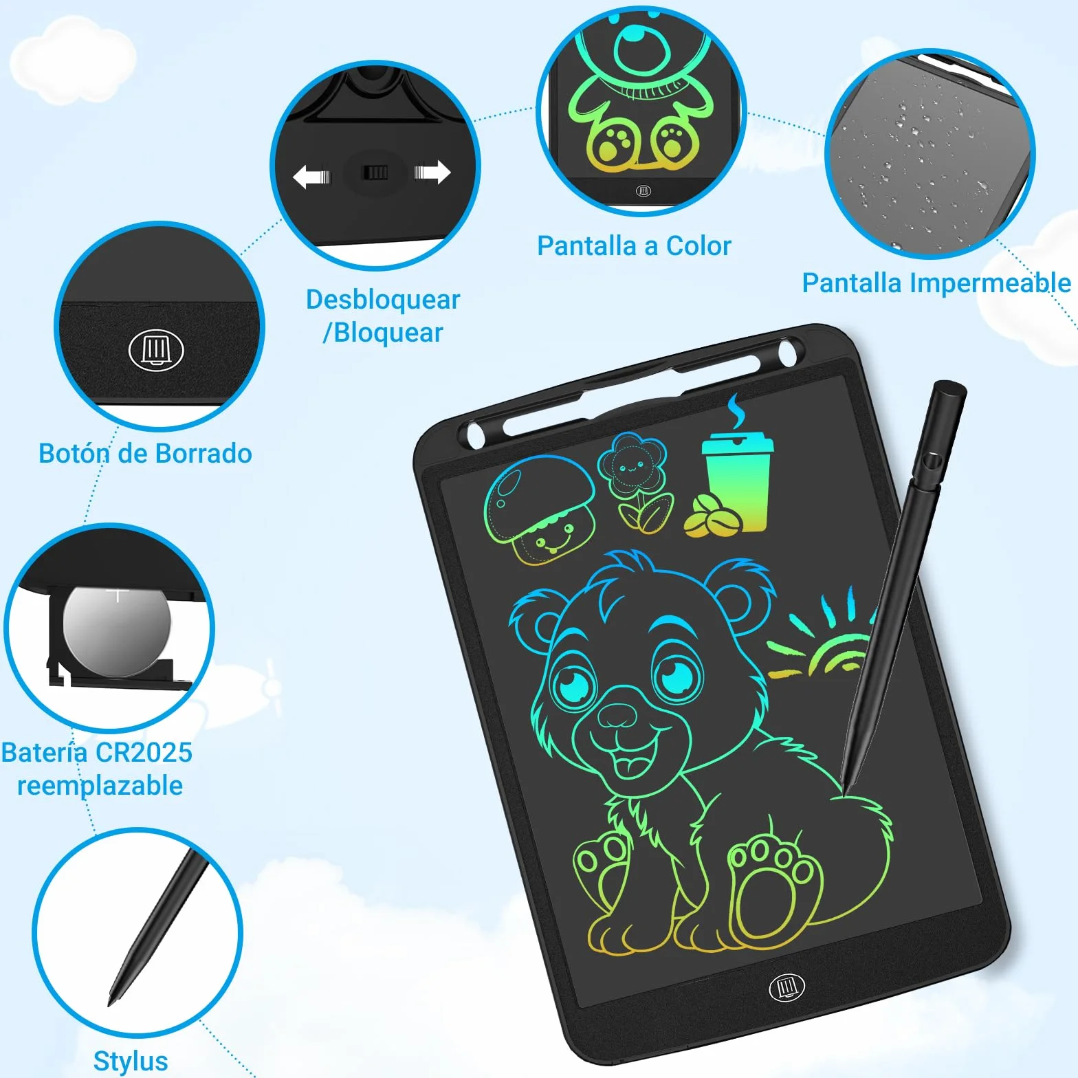Tableta de Escritura LCD 10 Pulgadas Bloc de Dibujo Electrónico Portátil para Niños (Negro)