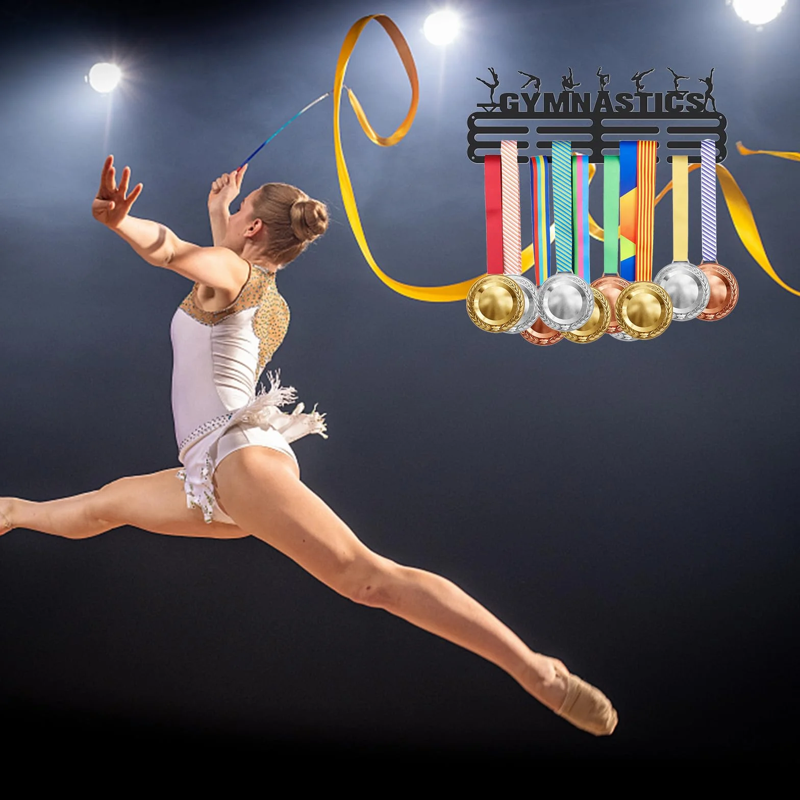 SUPERDANT Colgador de Medallas de Gimnasia con 12 Líneas, Soporte de Exhibición de Acero Resistente Montado en la Pared