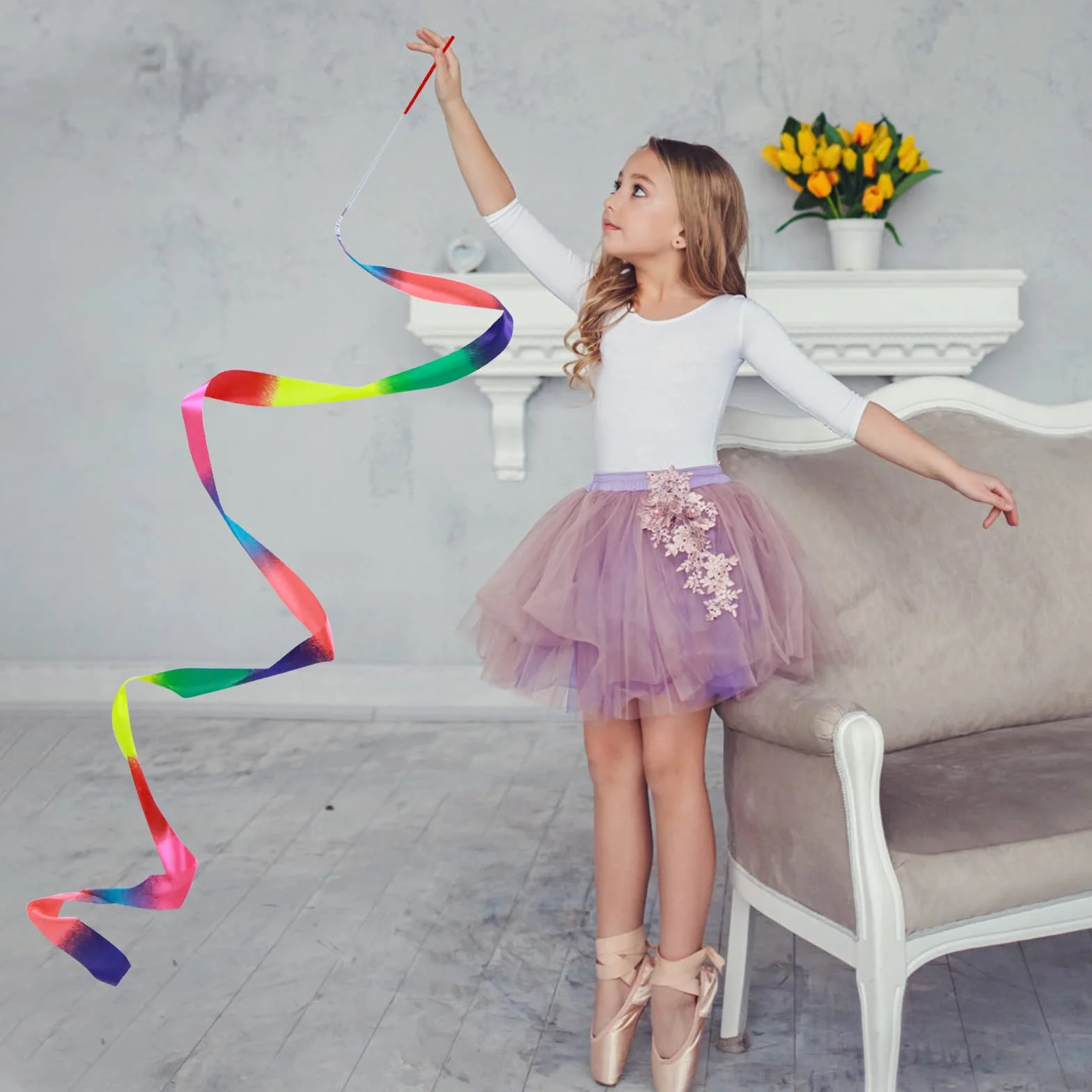 Rhythmic Dance Ribbons 78.7 Inch Gymnastics Ribbon Dancer Wand Dancing Streamers for Kids Artistic Gymnastics