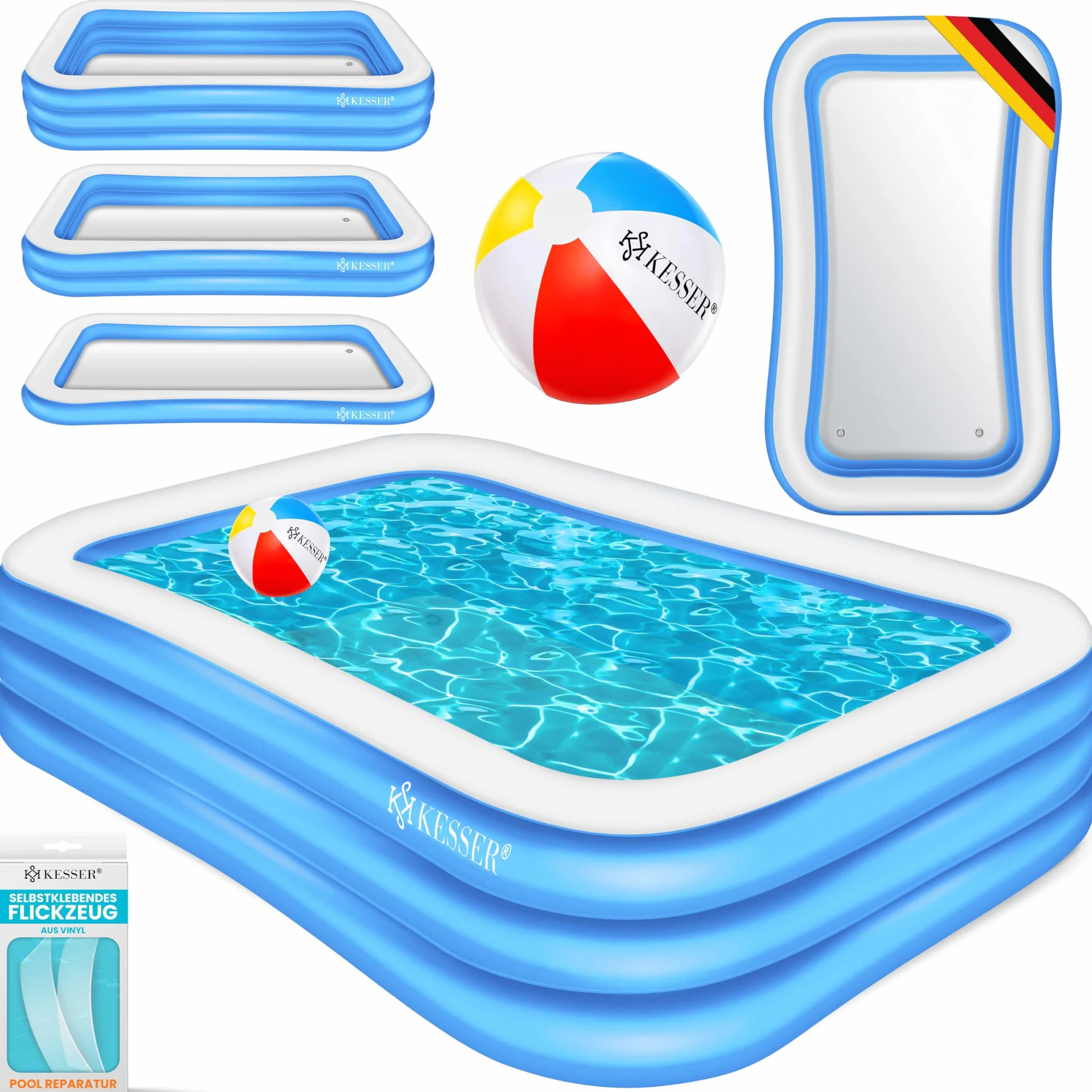 KESSER® Piscina Familiar Inflable para Niños y Adultos, de Jardín y Verano, 240 x 142 x 56 cm, 613 Litros, con Agujeros de Drenaje