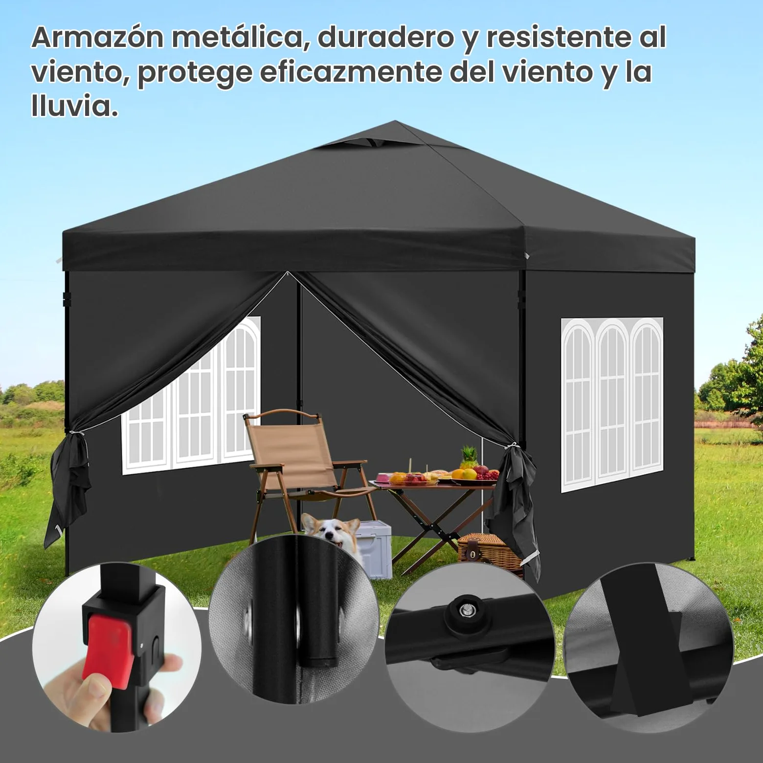 Laneetal Cenador 3x3m, Carpa Plegable para Exterior, Cenador con Paredes Laterales, Gazebo, Pabellón de Jardín para Camping, Pérgola Tienda de Fiestas, Carpa Impermeable,Antracita