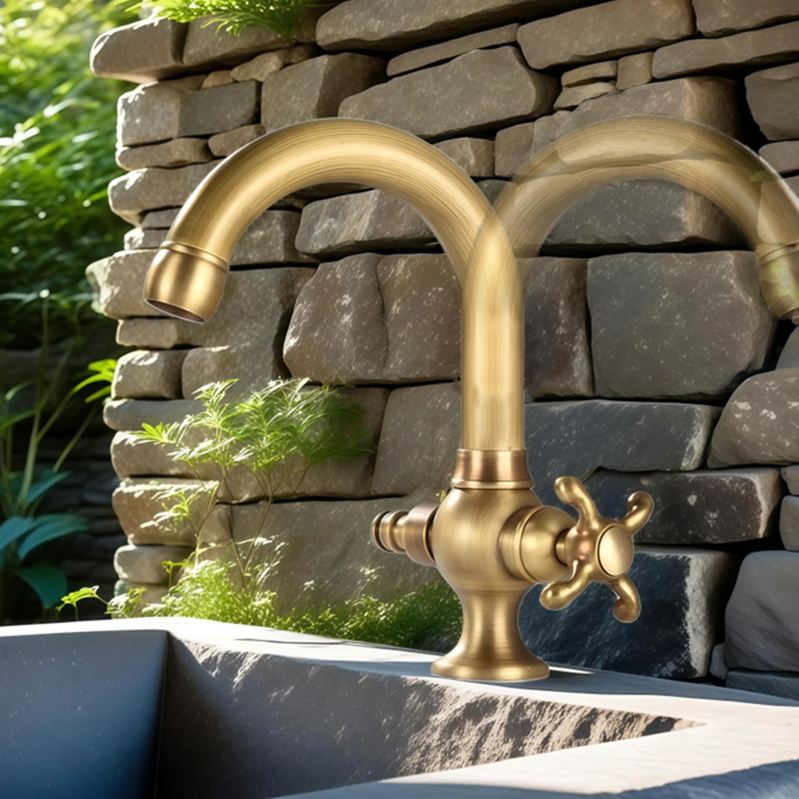 Grifos De Jardines Exteriores De Latón Grifo Lavadora Doble Salida 1/2 Grifo Exterior Antihielo,Oro Negro