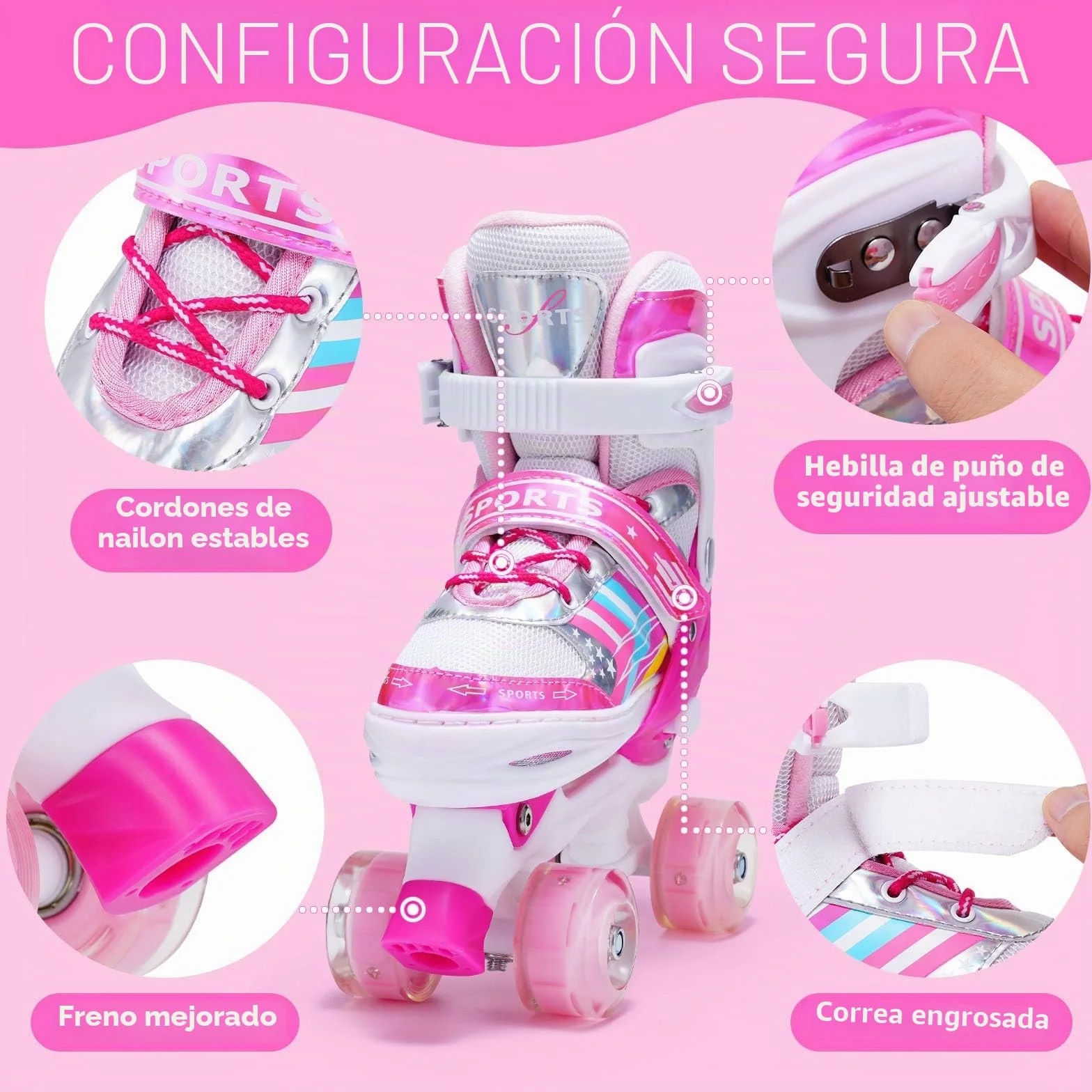 Patines 4 Ruedas Niña Niño Ajustables con Ruedas de iluminación Roller Quad Principiantes