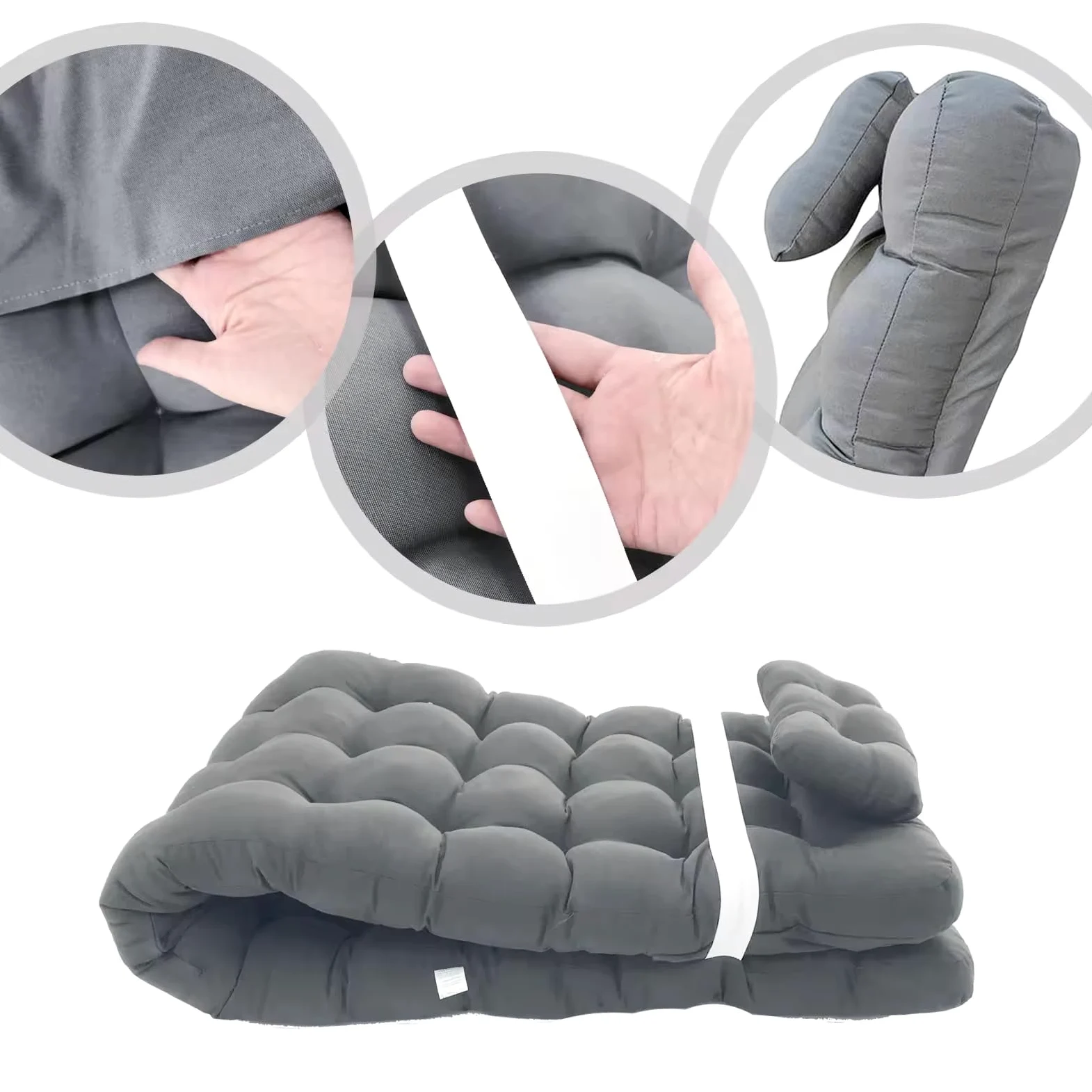 Cojín Tumbona Reclinable con Almohada Reposacabeza Gris 180x55cm