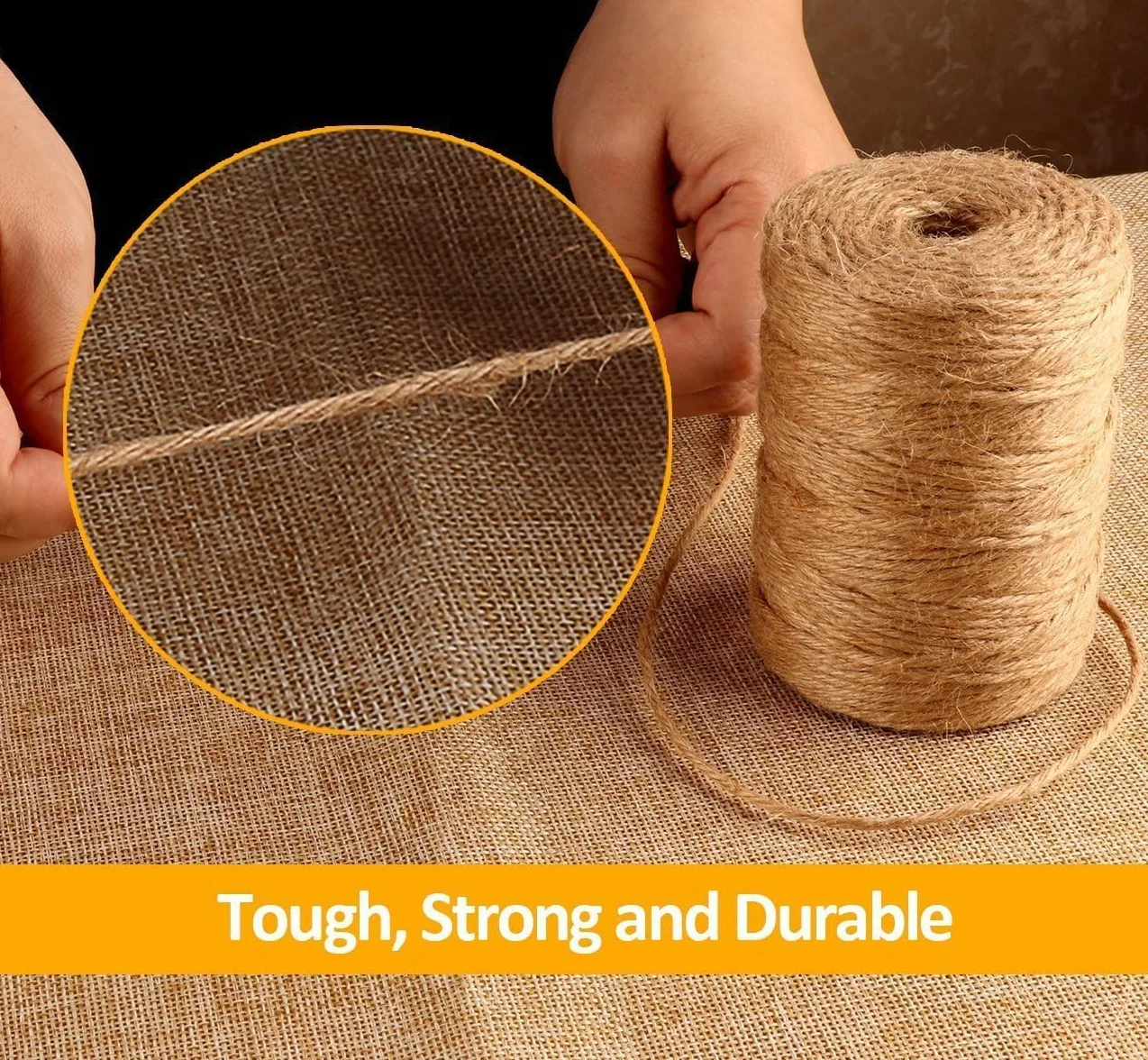 Cinta de Yute de 2-3 mm de Grosor, Hilo para encuadernar, Hilo para jardinería, Rollo de cordón para Manualidades con 100 m, Hilo 100% Yute Color Natural (3MM-100M)