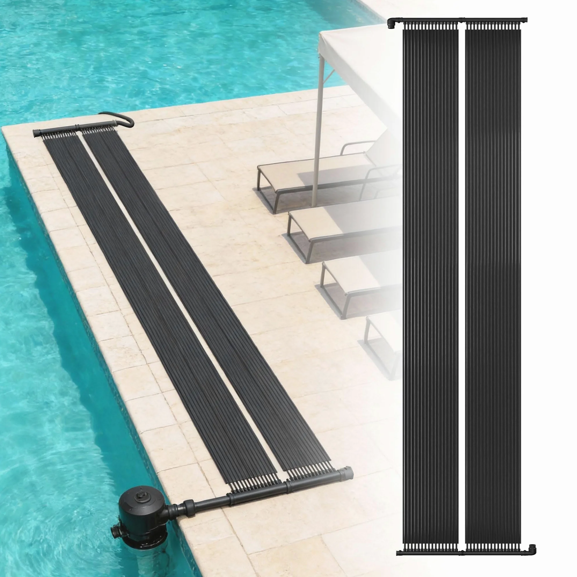 UISEBRT Colector solar para piscina, 600 x 70 cm, calefacción solar para piscina, calefacción de agua caliente, plástico resistente a los rayos UV, estera solar para piscinas