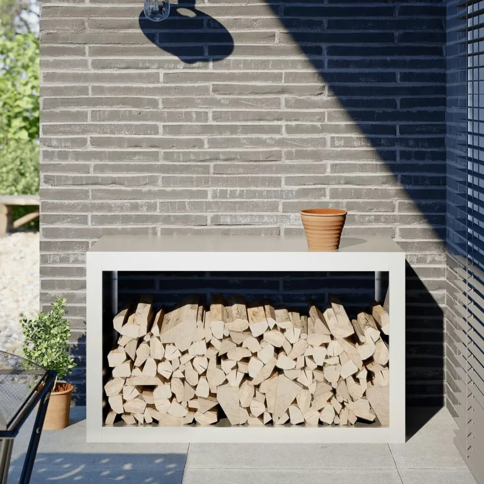 Homgoday Leñero de Acero Blanco 100x40x60 cm Leñera Registro de Leña, Estantería para leña de Chimenea para Interior y Exterior Soporte de Madera
