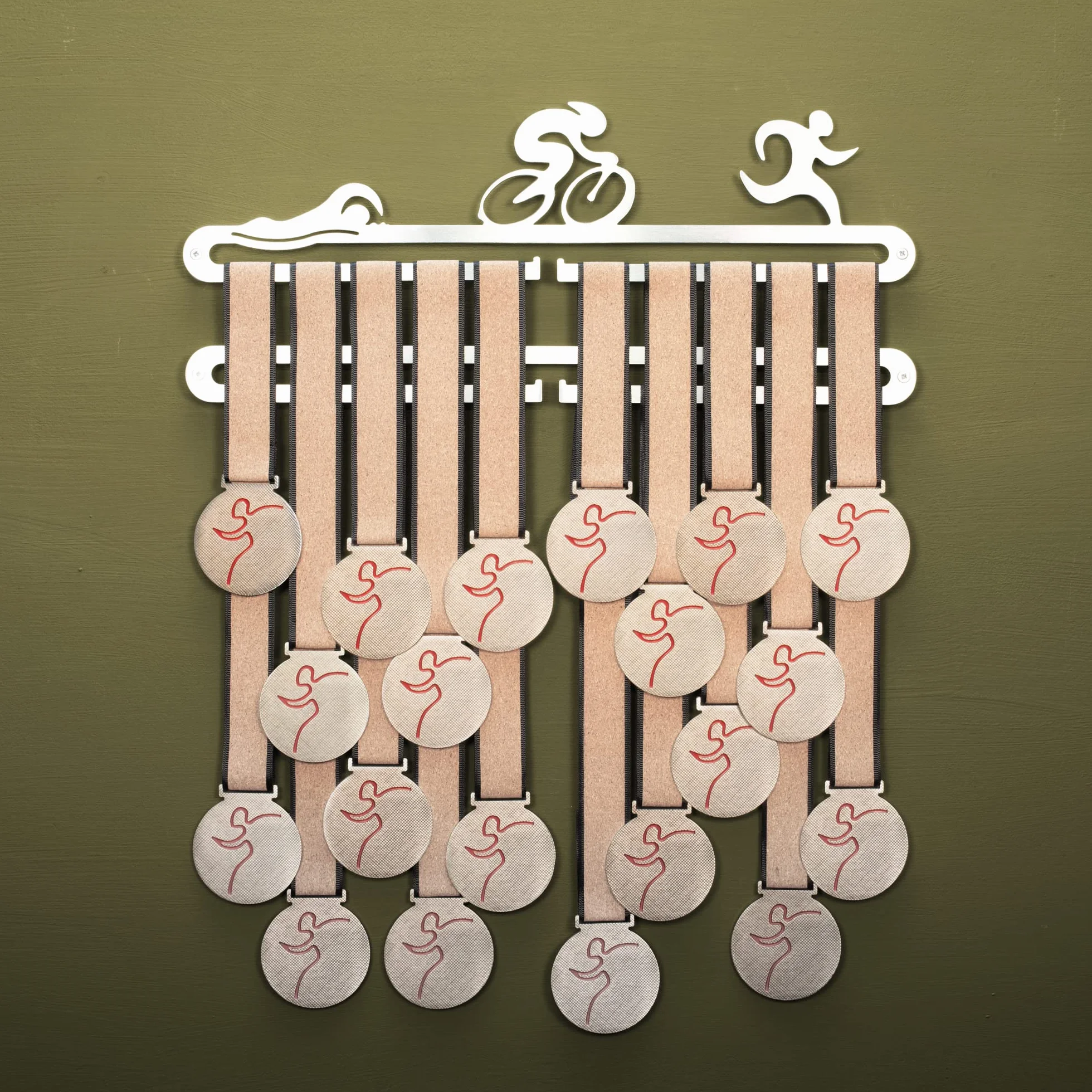 Ironman Triathlon Medal Holder Display - Porta medallas Acero Inoxidable Cepillado con Doble Gancho