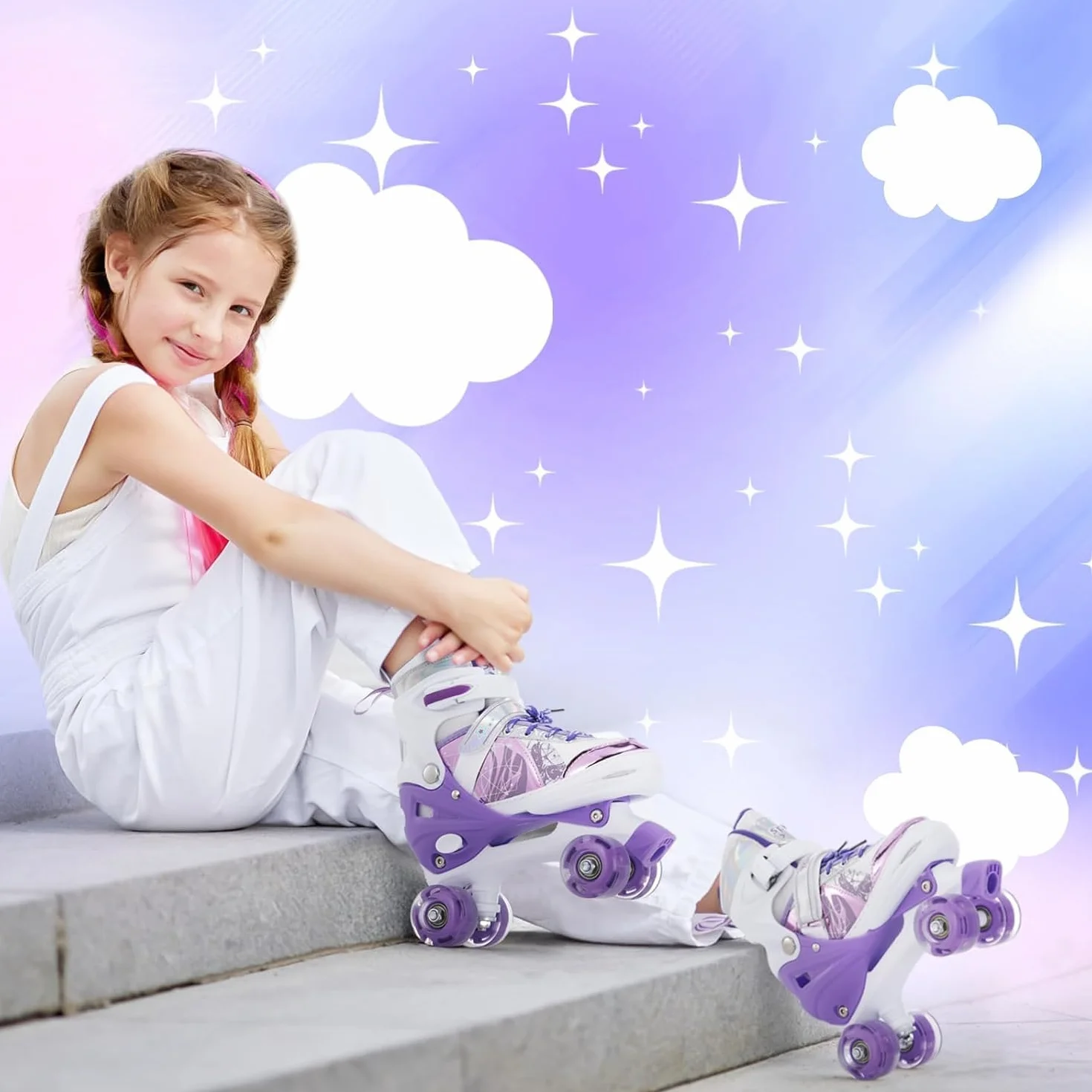 TOMSHOO Patines 4 Ruedas Ajustables con LED para Niñas Niños Principiante