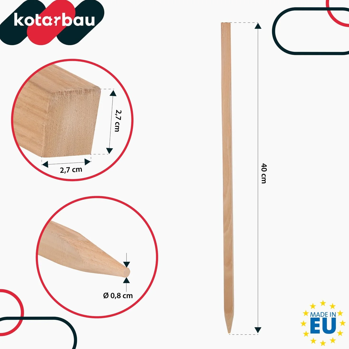KOTARBAU® 10 Unidades Tutores para Plantas - Palos de Madera - 40 cm - Madera de Haya - Natural - Postes para Vallas - Estacas para Jardín - Tutor Plantas - Estacas para Huerto