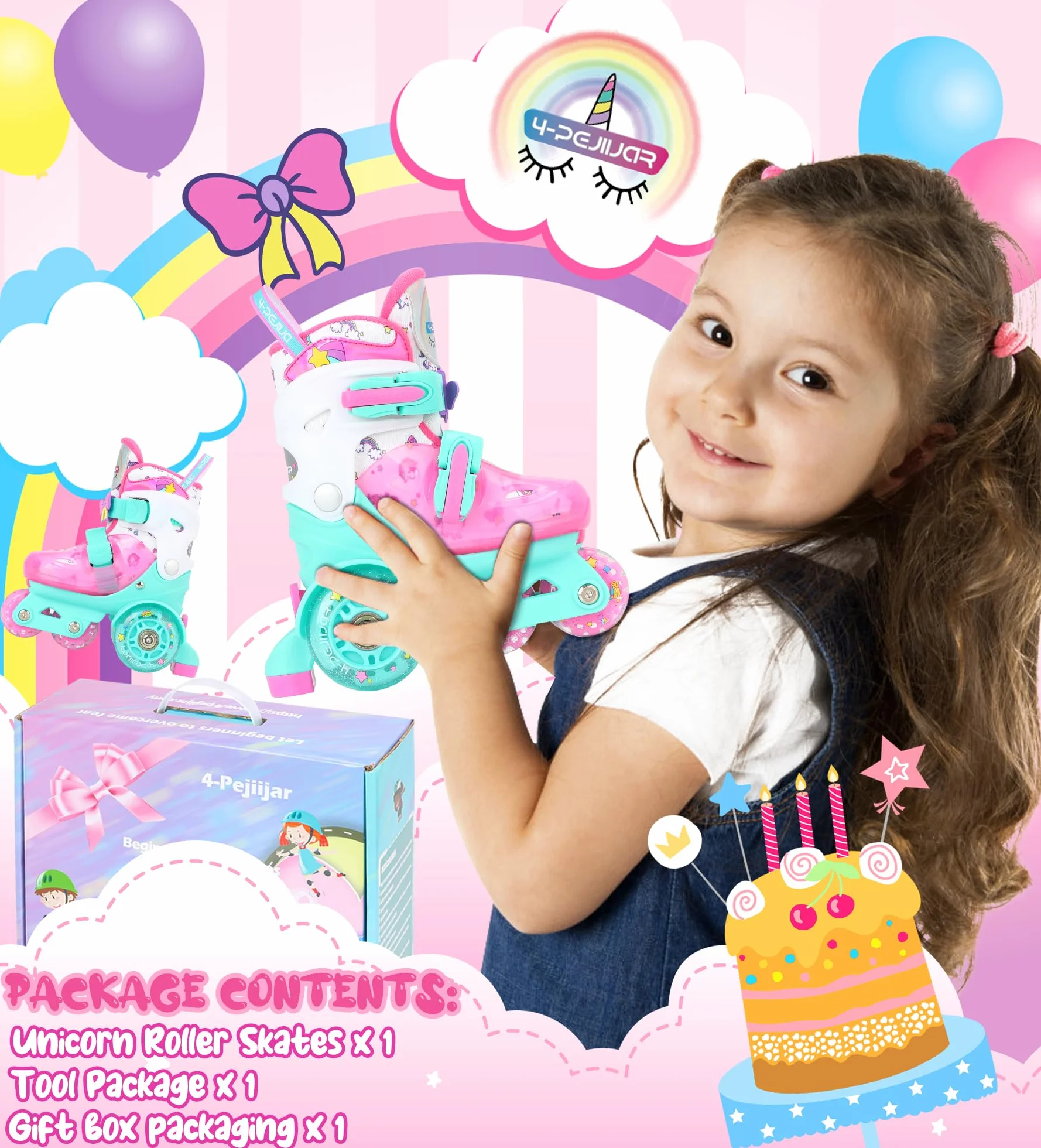 Patines Ajustables 3 Ruedas con Ruedas Luminosas Unicornio Dinosaurio Sirenita para Niñas Principiantes