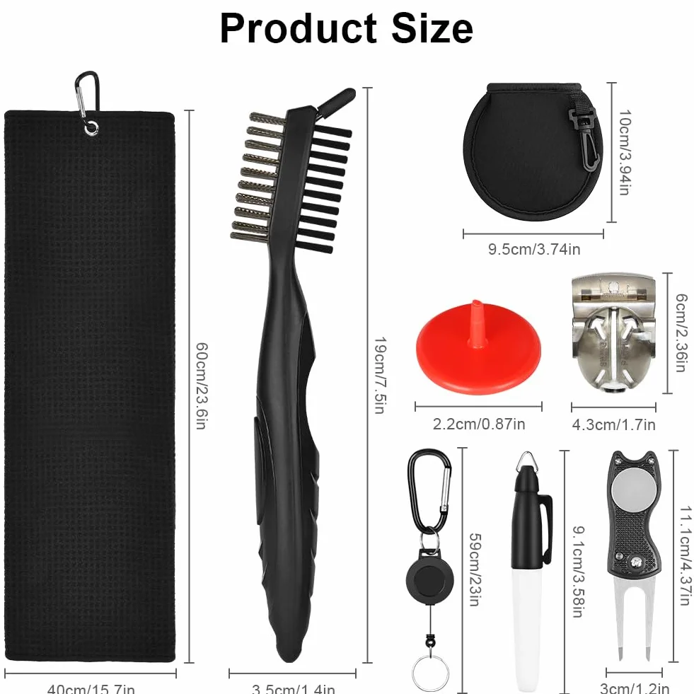 Flintronic Kit de Limpieza para Golf, Cepillo Limpiador Plegable, Toalla y Marcadores