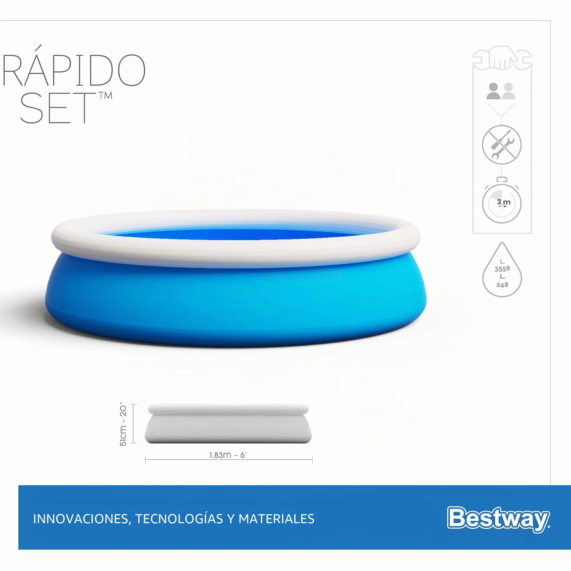 Bestway Piscina automontable 183x51, Azul, BW57392