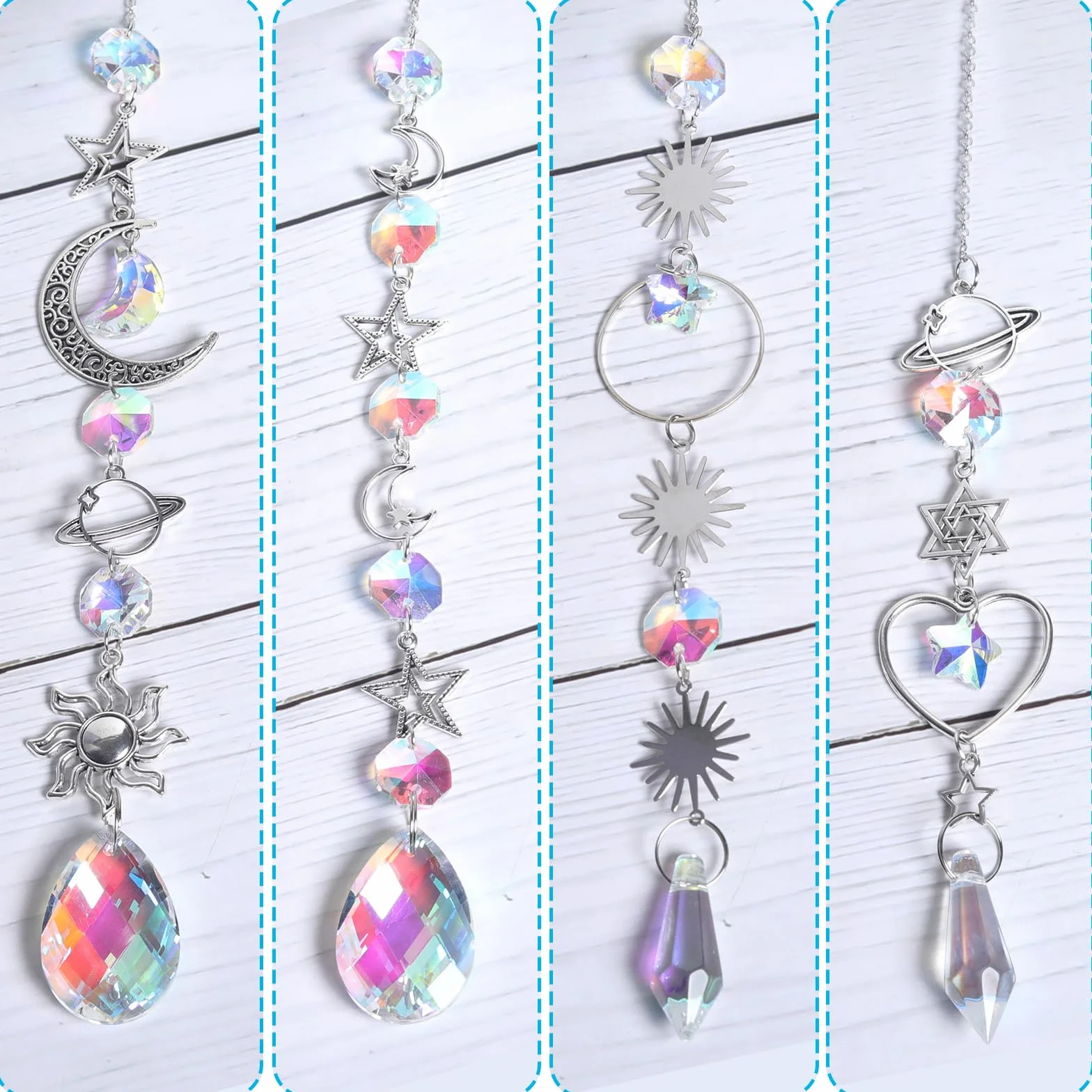 BDSHUNBF 4 Piezas Atrapasoles y Campanas Viento de Cristal Arcoíris, Colgante de Cristal, Decoración de Jardín, Sun Catcher para Colgar en Casa y Jardín