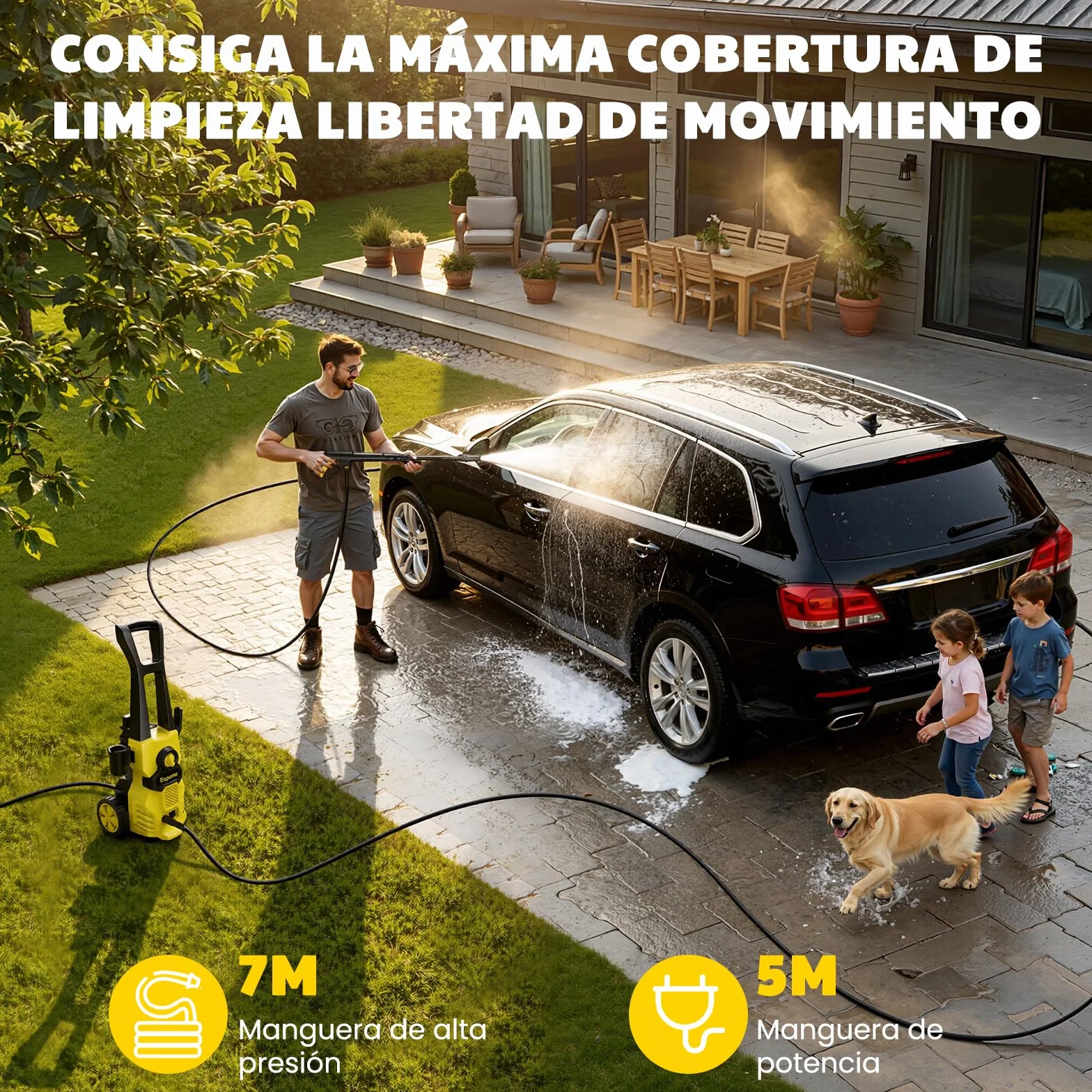 𝟕𝐎%𝟎𝐟𝐟 Hidrolimpiadora de Alta Presión, 120 Bar, Caudal de 380 l/h, área de Trabajo 30 m²/h, Ideal para Hogar, Jardín y Coche –Incluye Manguera de 7m, Bomba de Aluminio, Radio de Acción 12m