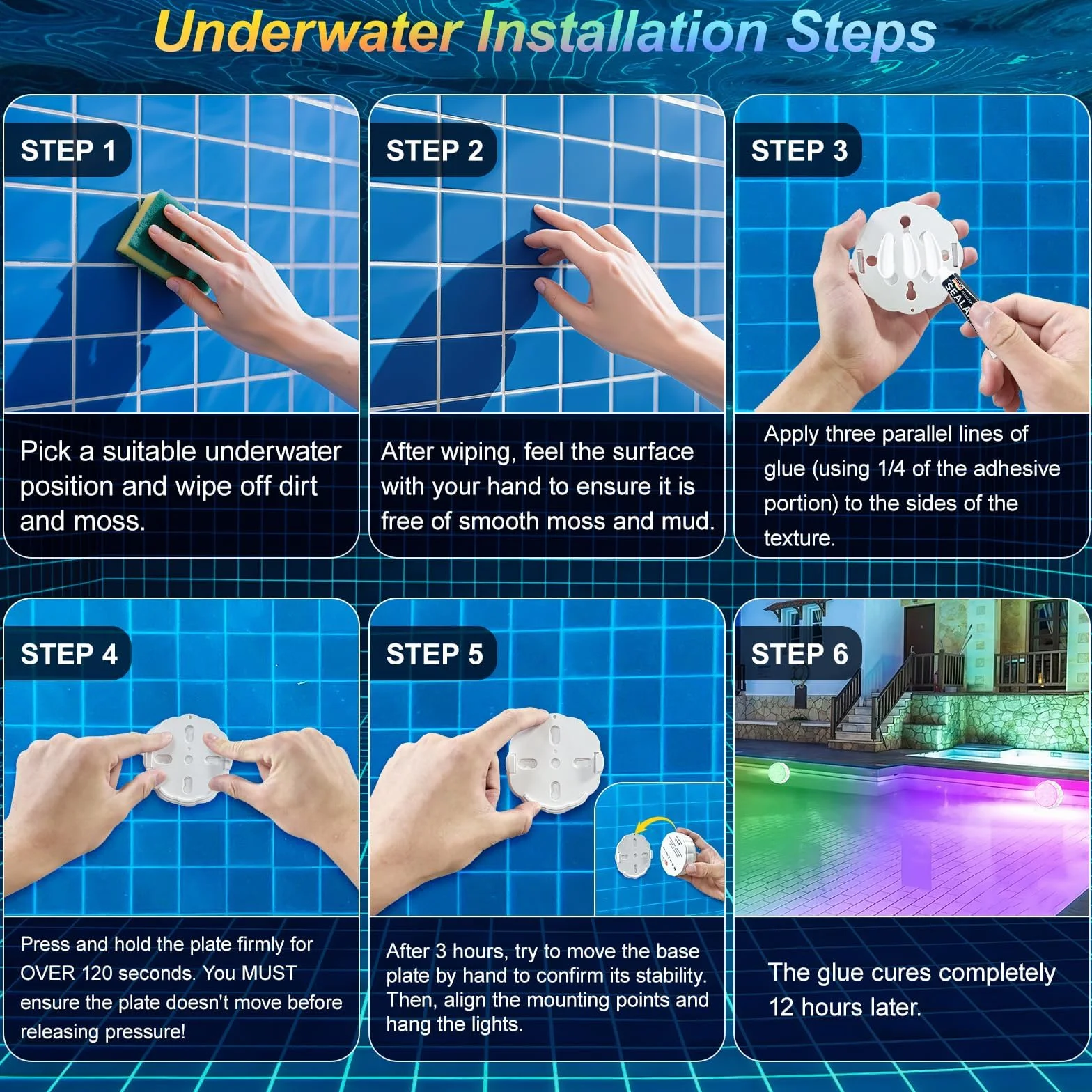 daphomeu 2Pcs Luces Recargables para Piscina con Mando a Distancia, Luces Sumergibles Impermeables IP68 para Piscinas Elevadas y Enterradas, Baños, Duchas, Decoración de Fiestas, Spas, Acuarios