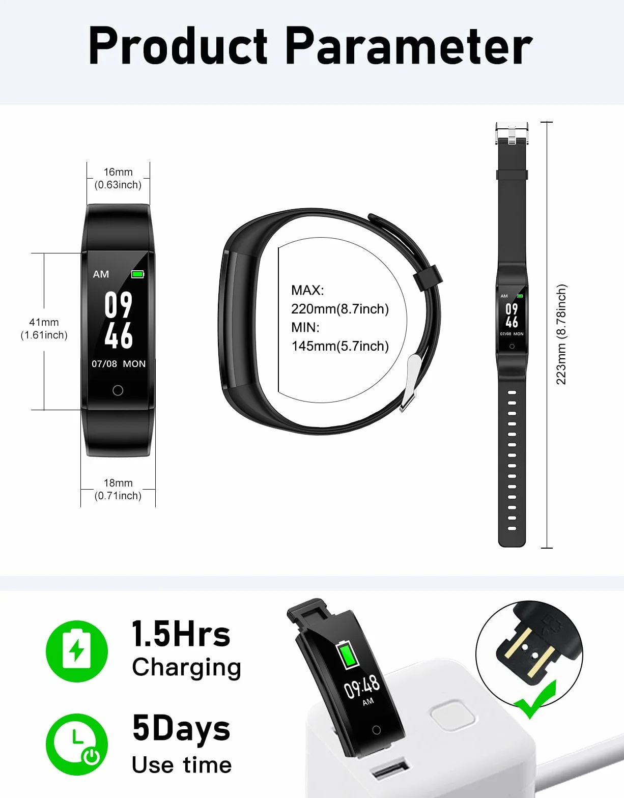 GRV Pulsera de Actividad Sin Bluetooth, Reloj Inteligente Podómetro IP68, Monitor de Sueño Pasos Calorías Distancia