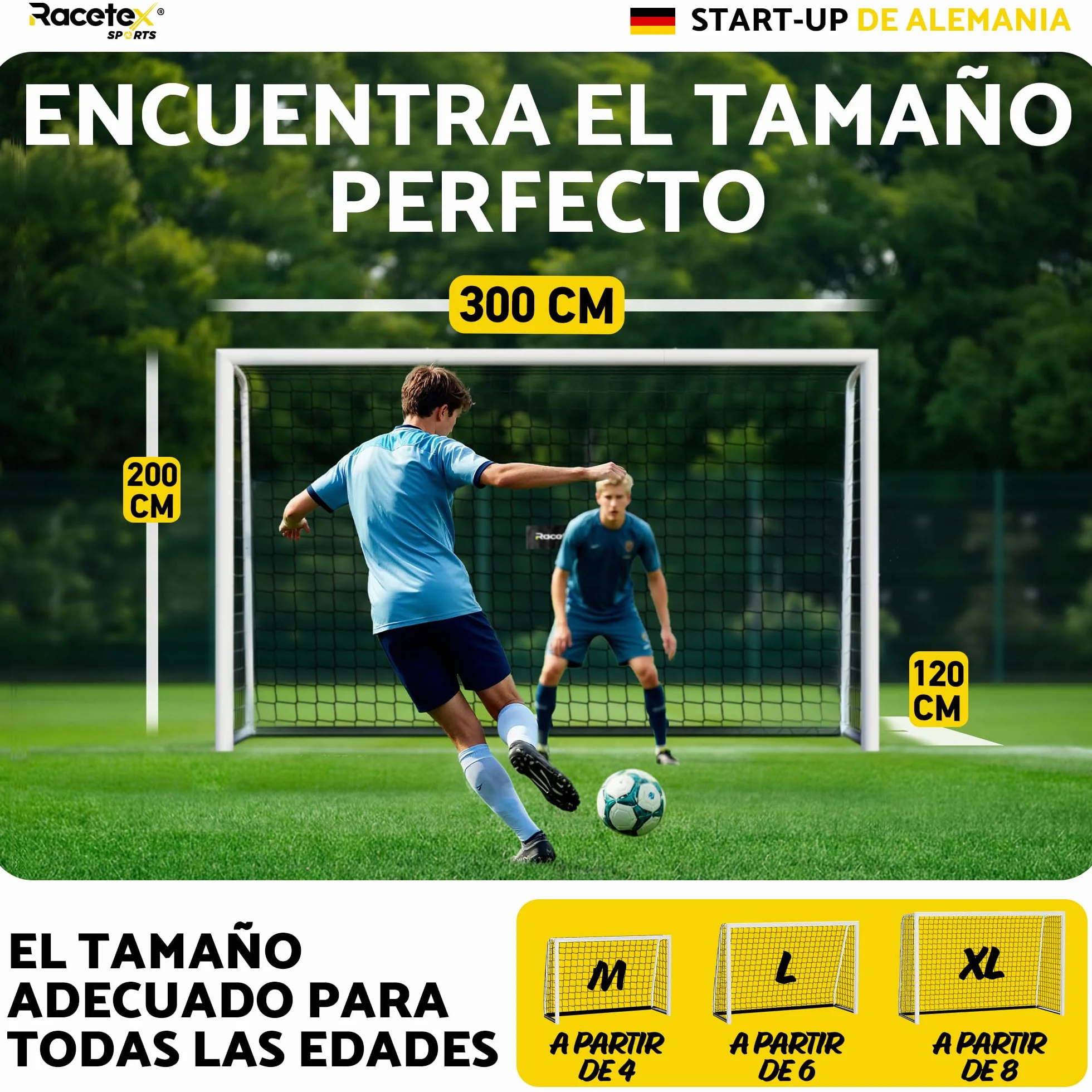 Portería de fútbol Racetex para jardín con marco de acero estable y anclaje de acero inoxidable