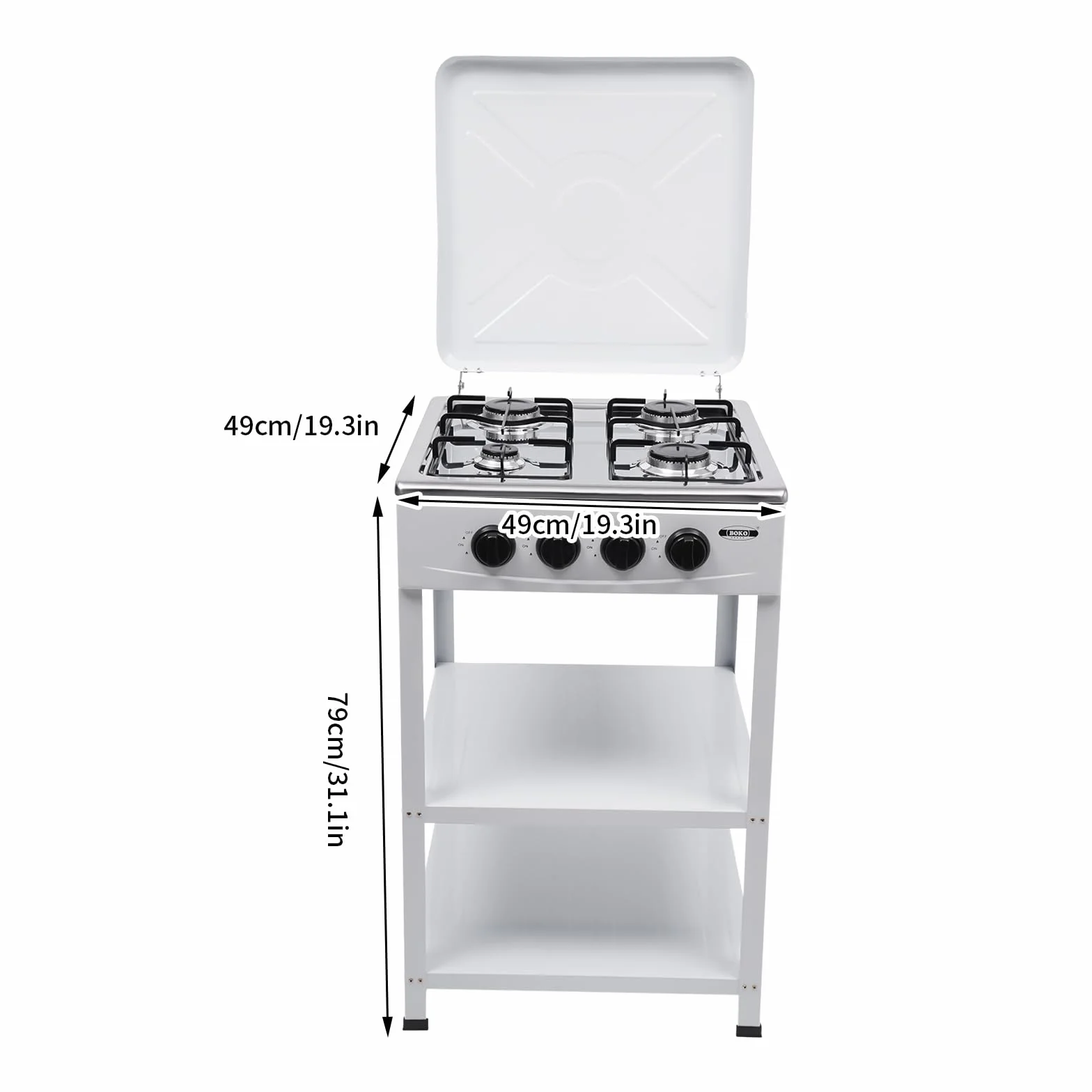 Cocina de gas de 4 llamas, cocina de gas al aire libre, con tapa, portátil, de acero inoxidable, para restaurante comercial, cocina, camping y picnic, color blanco