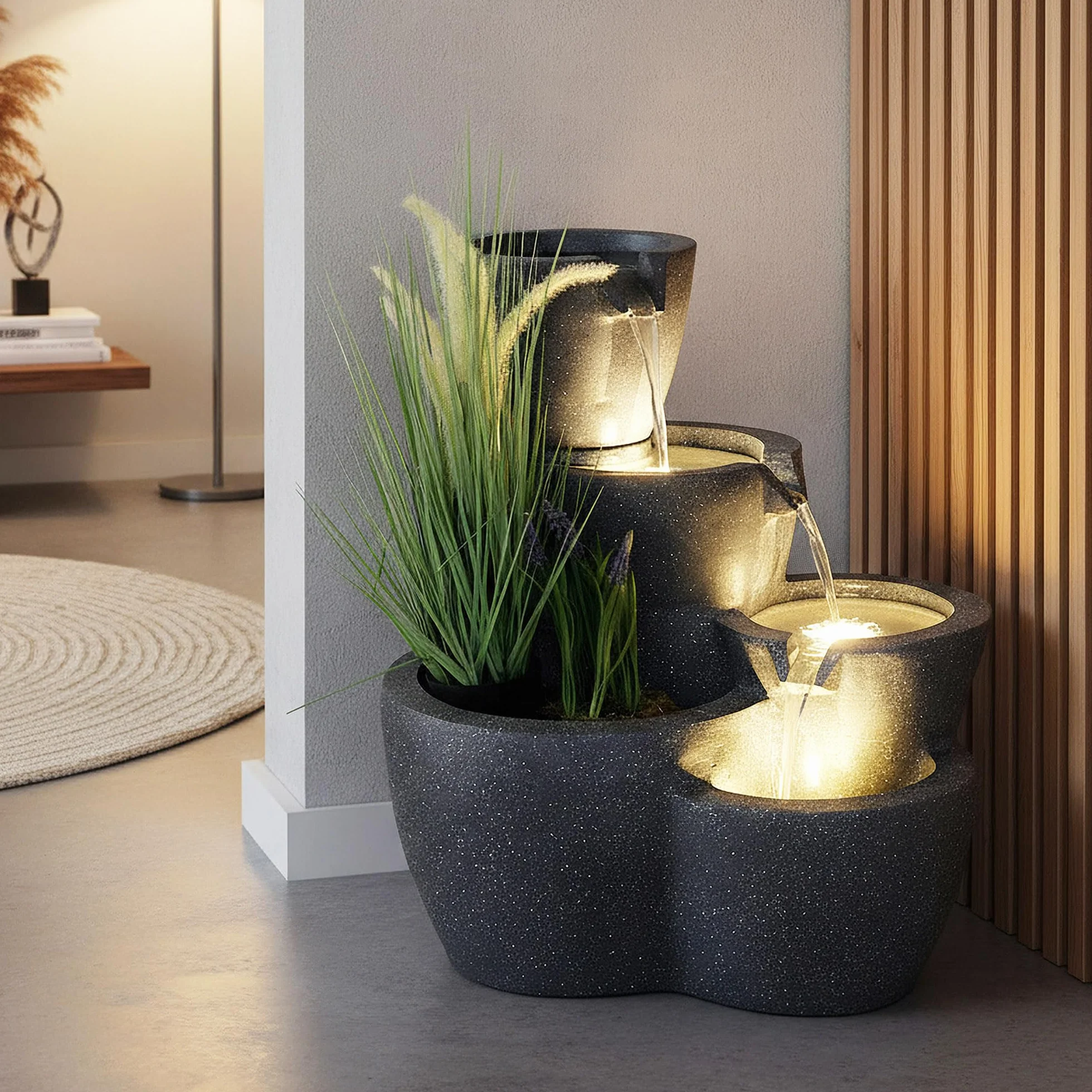 Fuente de Jardín Iluminada Grande Arnusa - Fuente de Agua de 59 cm - Decoración de Jardín Interior y Exterior - Se Puede Plantar