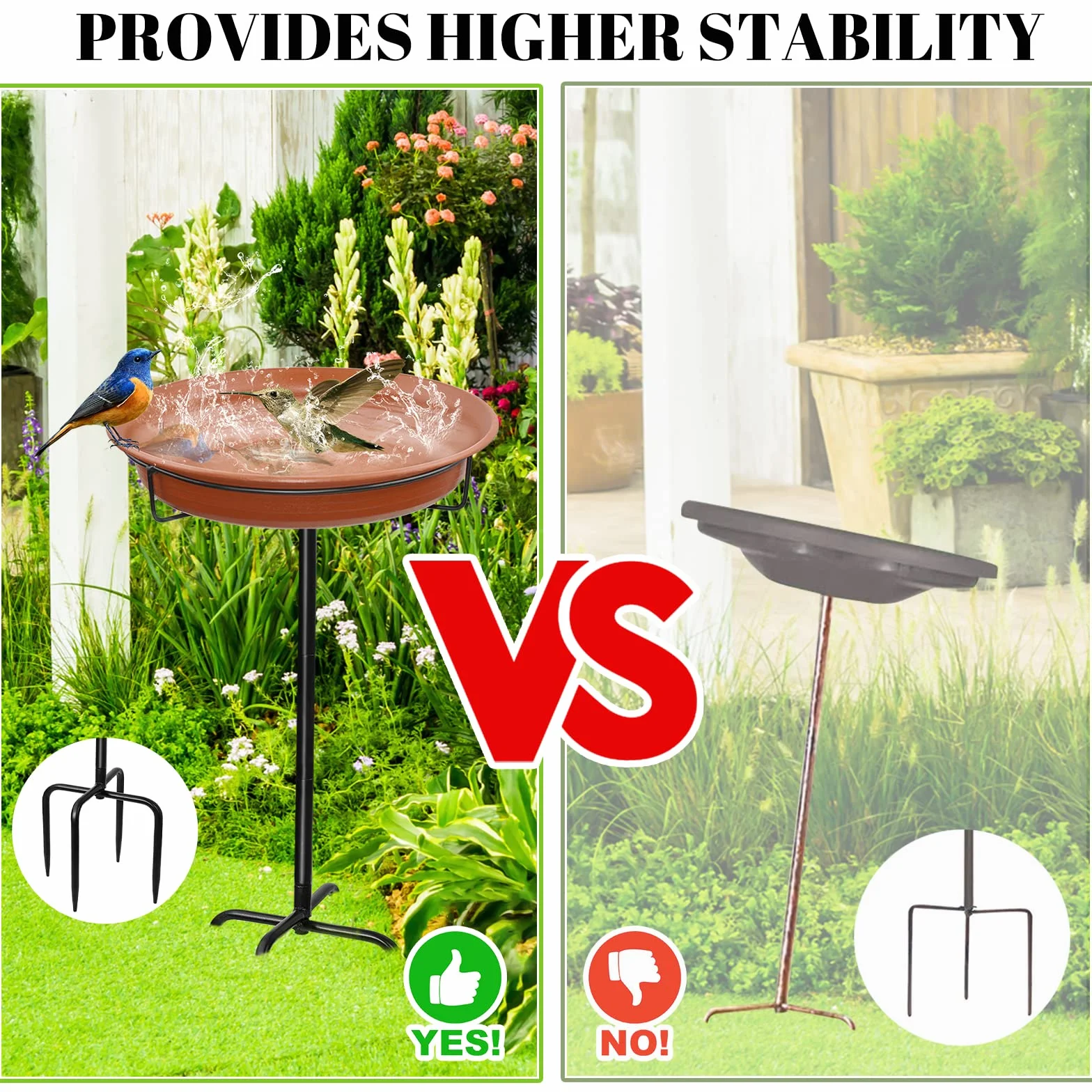 Bebedero para pájaros para baño de pájaros, cuenco de agua, de pie, alimento de jardín para aves silvestres, solución de comida de invierno a prueba de heladas