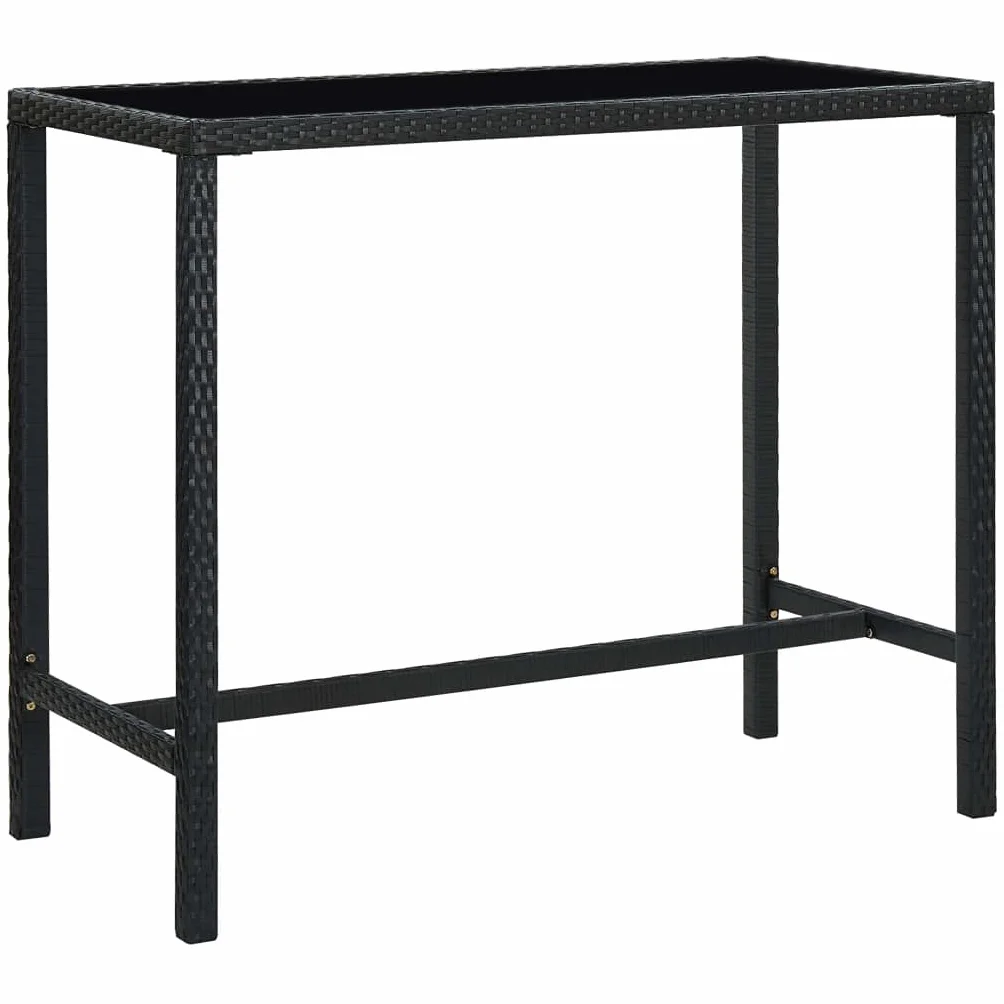 Juego de Muebles de Jardín 7 Piezas con Cojines Ratán PE Negro Conjunto de Bar de Terraza Resistente al Agua Mesa de Patio 130x60x110 cm Estructura de Acero Taburete de Bar