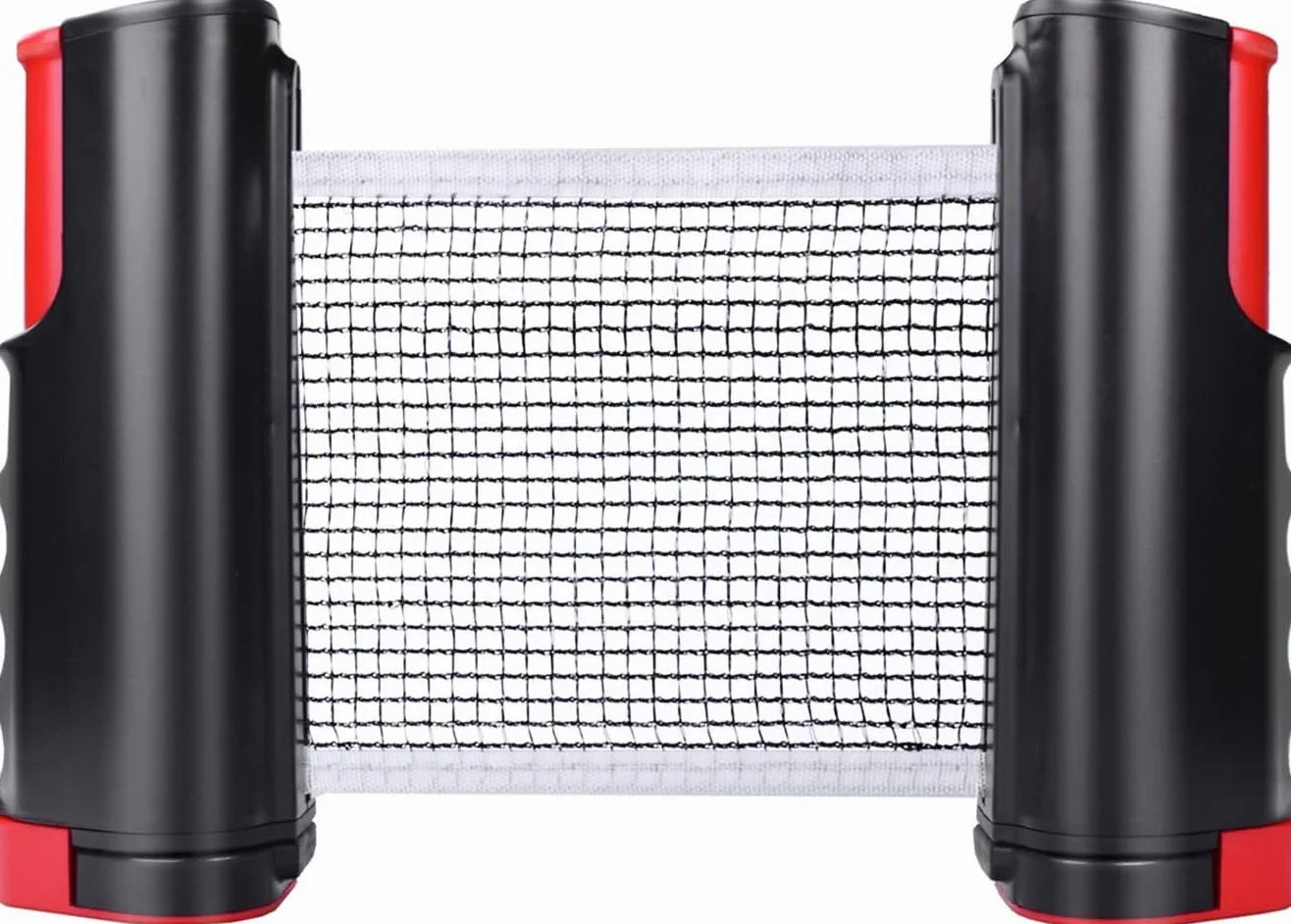 Red de ping pong retráctil portátil Sportout para mesa de ping pong, escritorio, cocina o comedor, negro/rojo