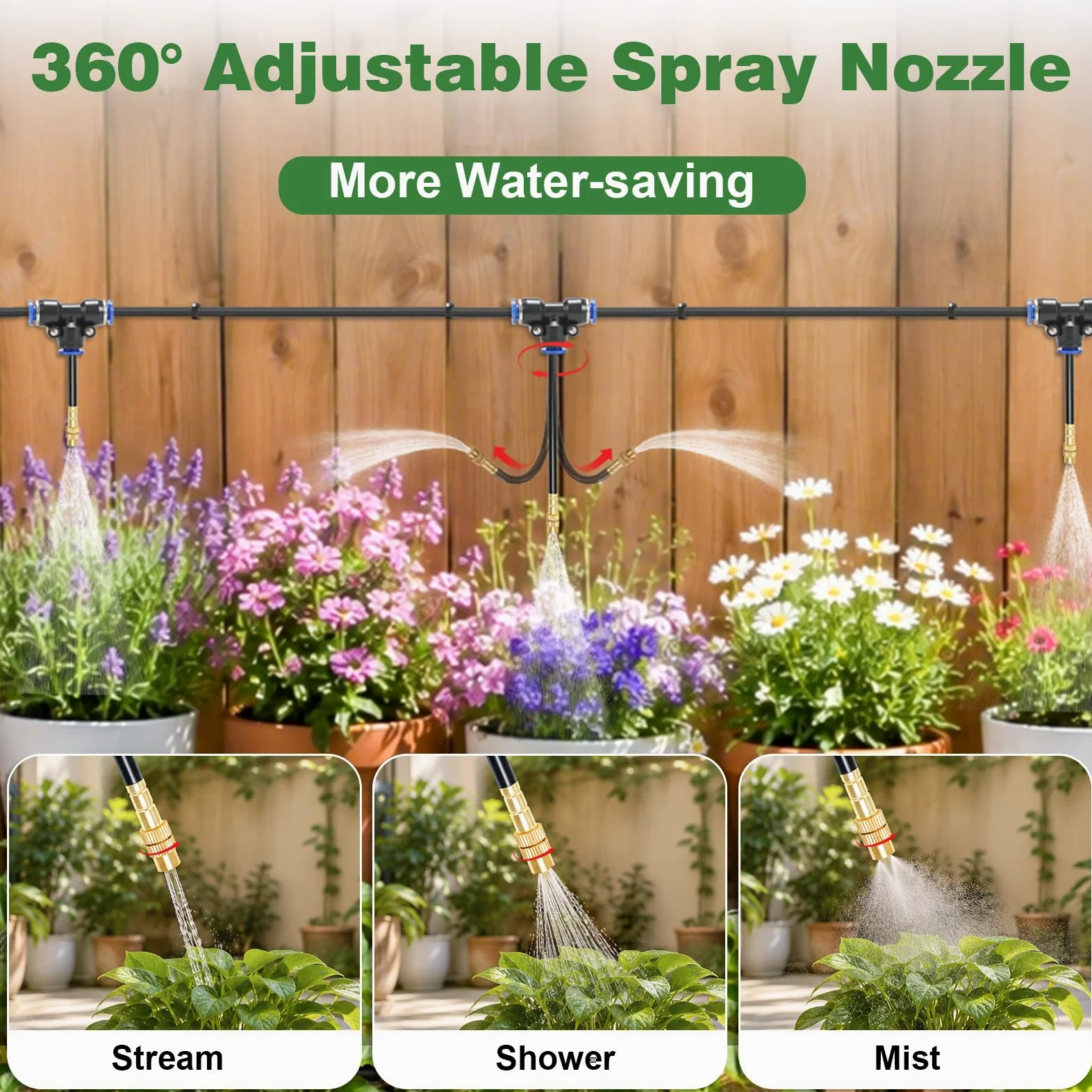 Sistema de riego automático de 360 ° para jardín, 30 m, 20 emisores con estaca + 10 boquillas de cobre ajustables, 12 mm+6 mm, sistema de riego por goteo y sistema de refrigeración por niebla para